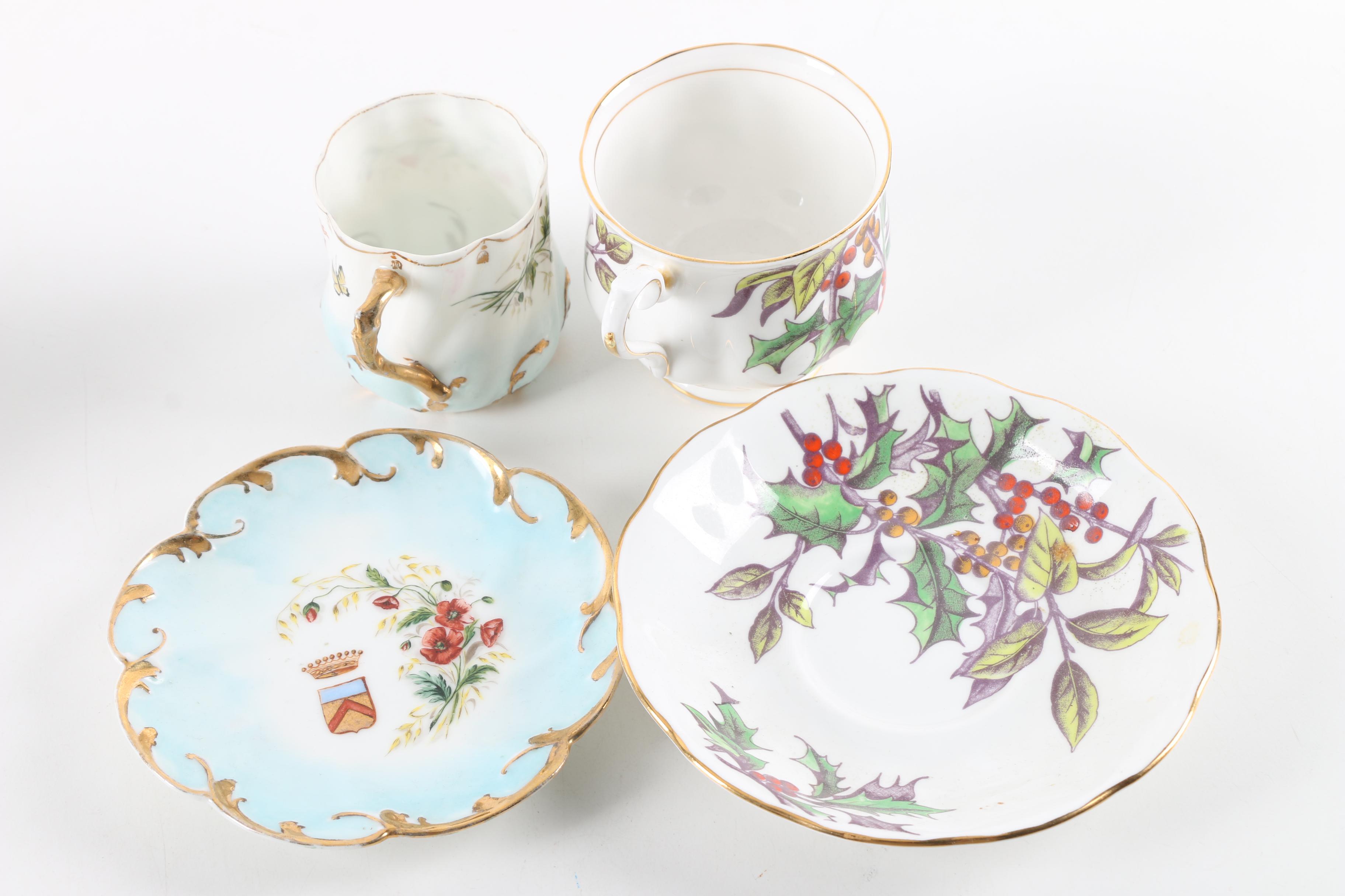 Antique and Vintage Porcelain Teacups and Saucers including Royal Albert