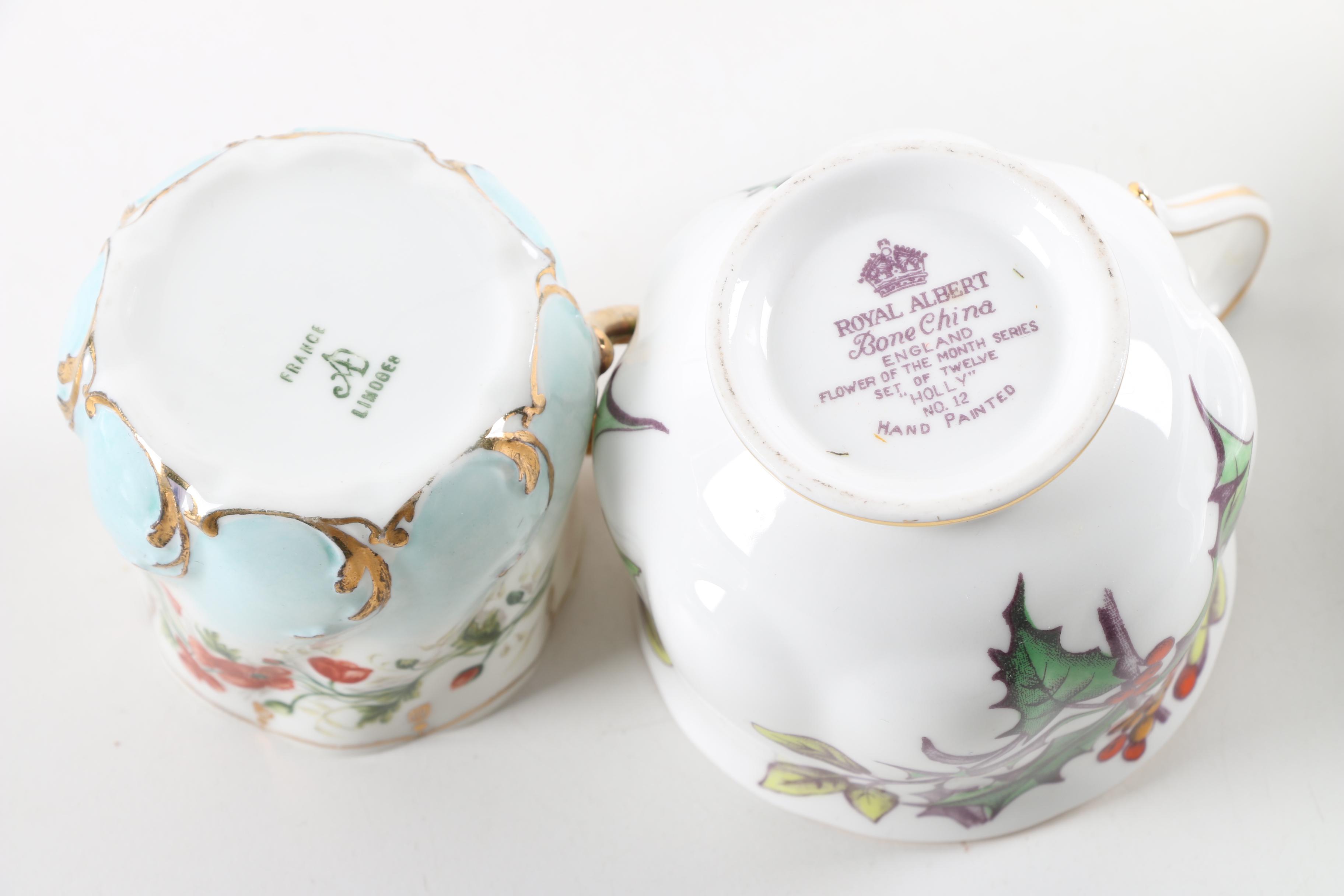 Antique and Vintage Porcelain Teacups and Saucers including Royal Albert