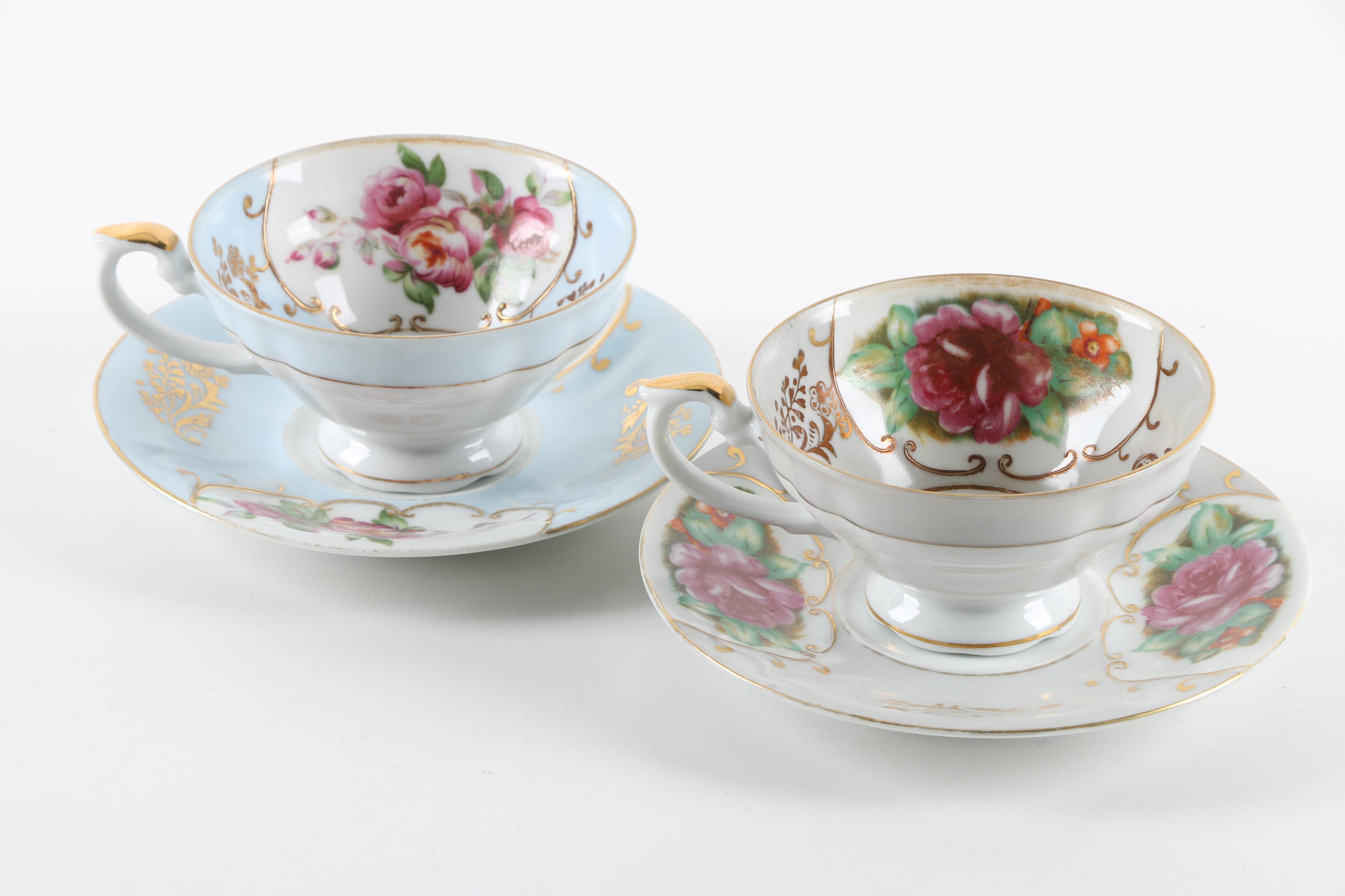 Antique and Vintage Porcelain Teacups and Saucers including Royal Albert