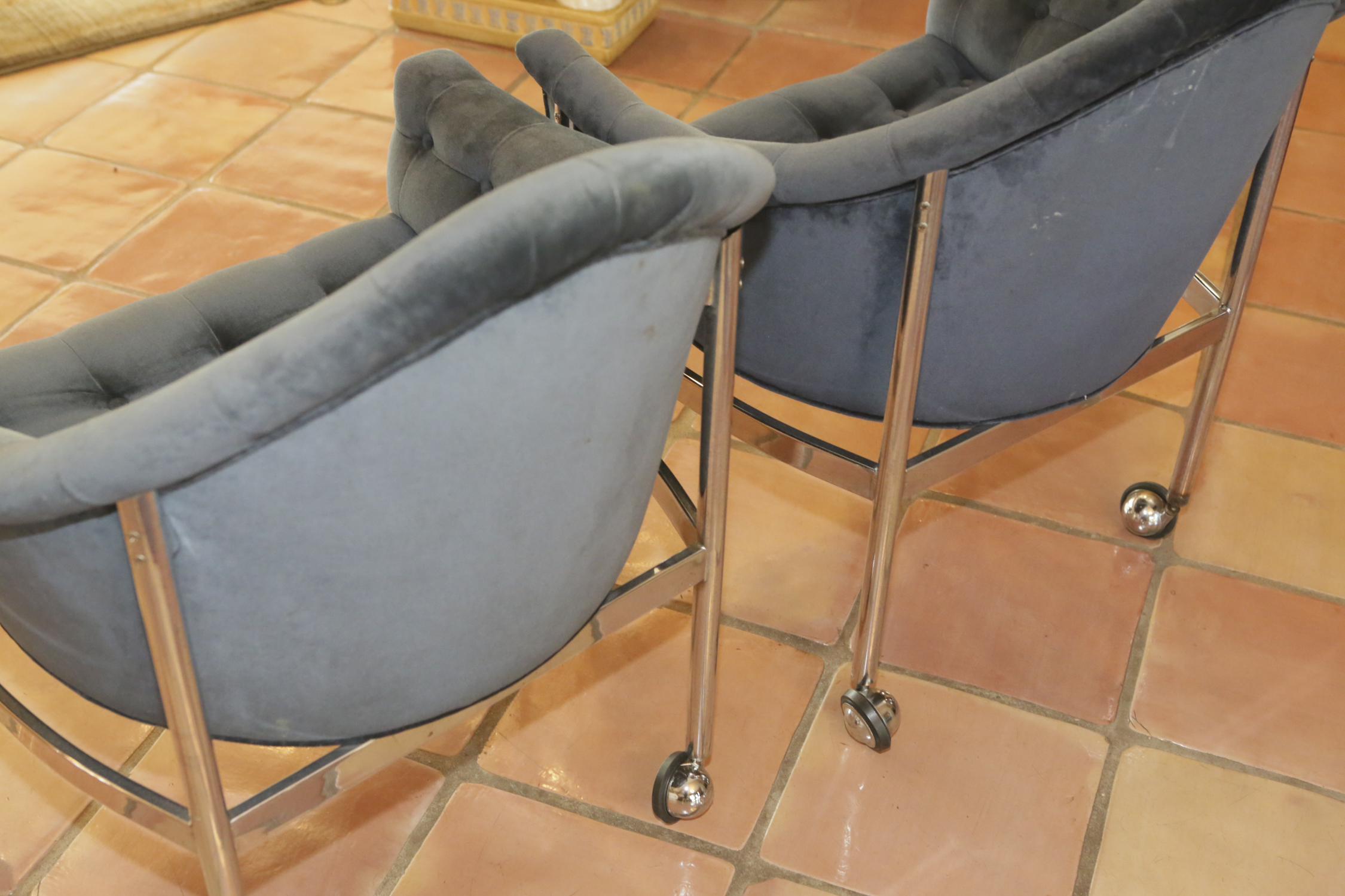 Modern Chesterfield Style Rolling Armchairs