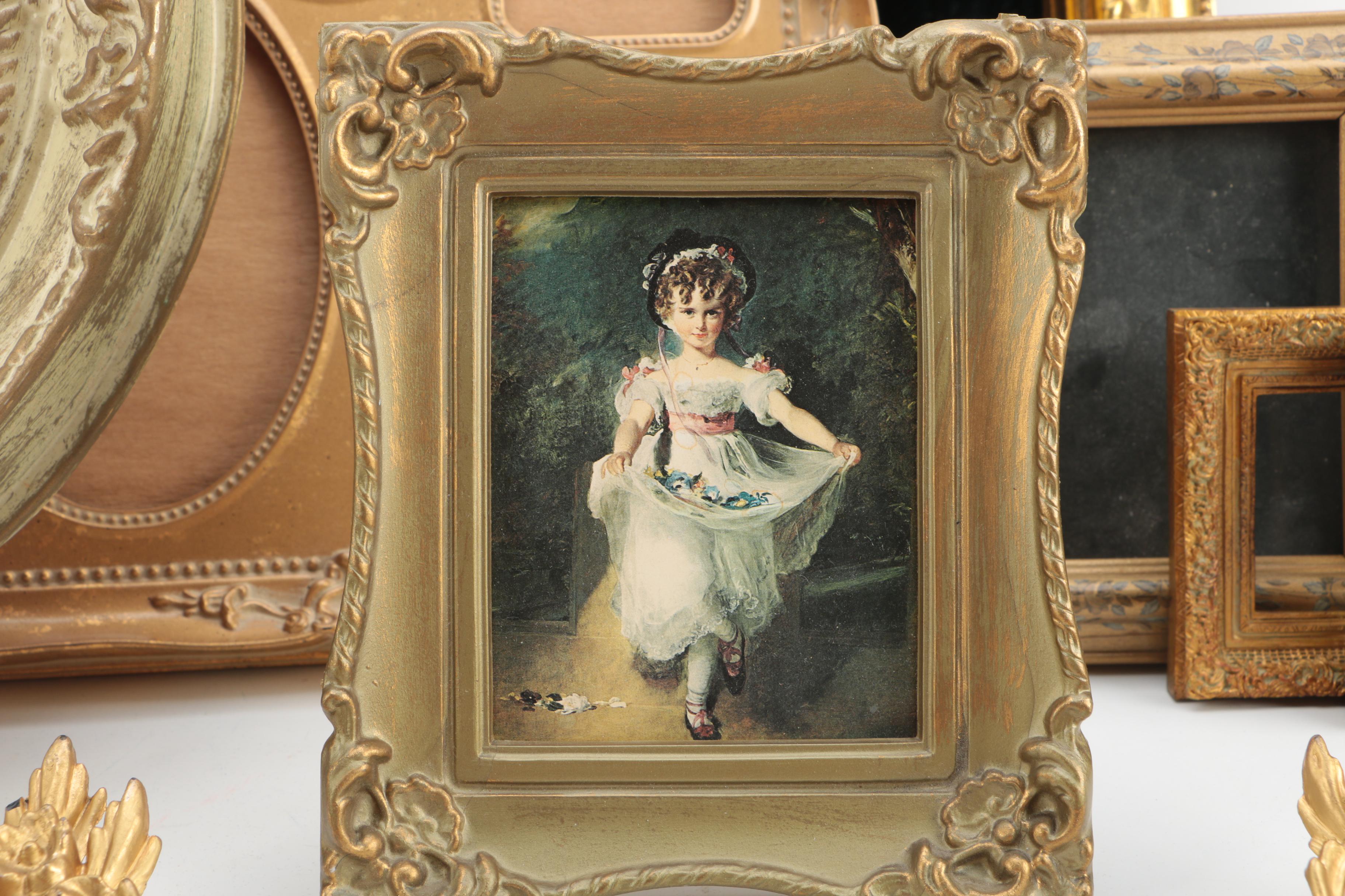 Gold Tone Wood Wall Frames and Framed Wall Mirror