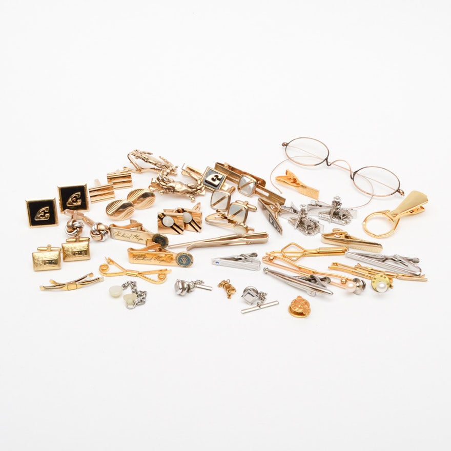 Costume Cufflinks, Tie Tacks, and Clips With Spectacles