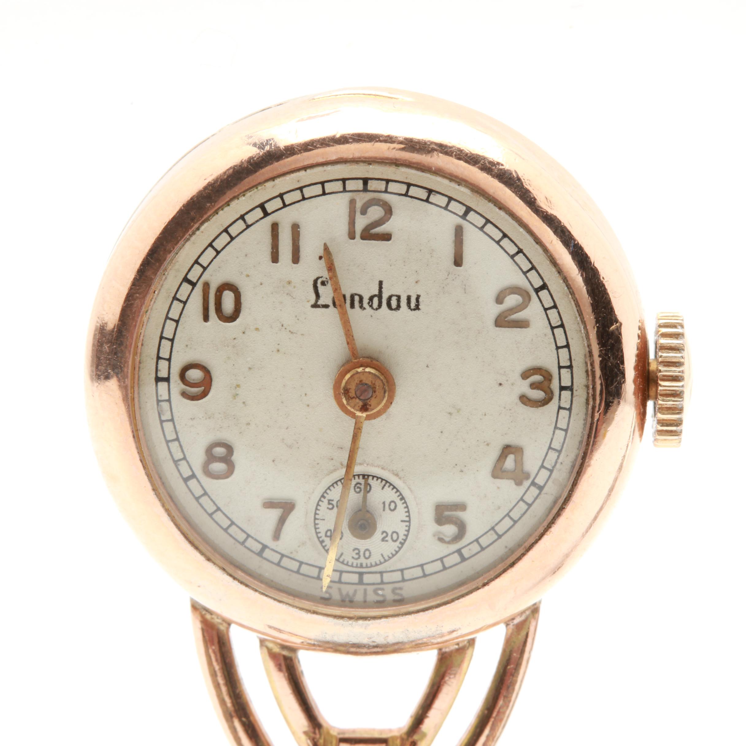 Avalon and Landau Silver Tone and Gold Filled Glass Crystal Brooch Watches