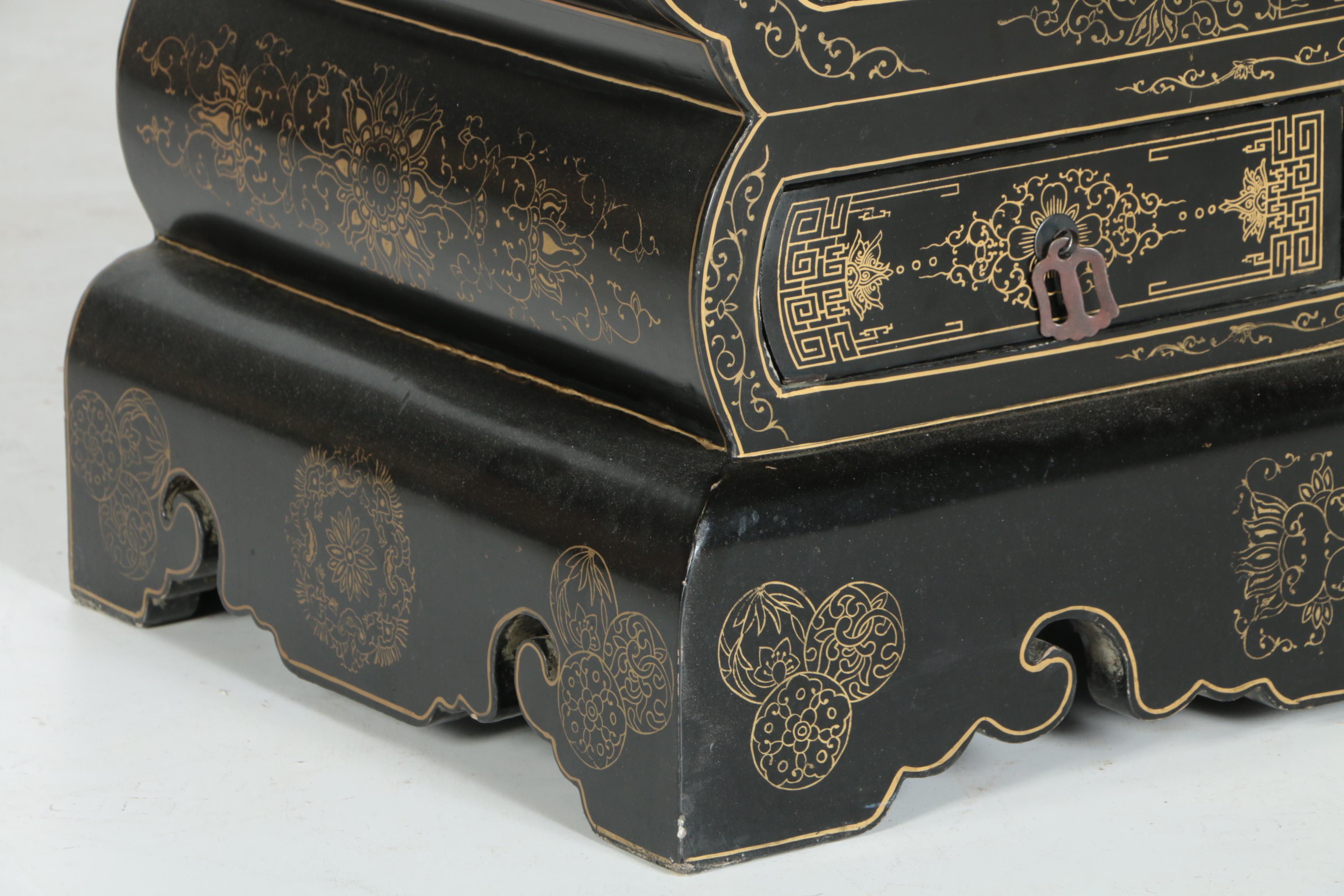 Chinese Black Lacquer and Hardstone Cabinet by Jinlong