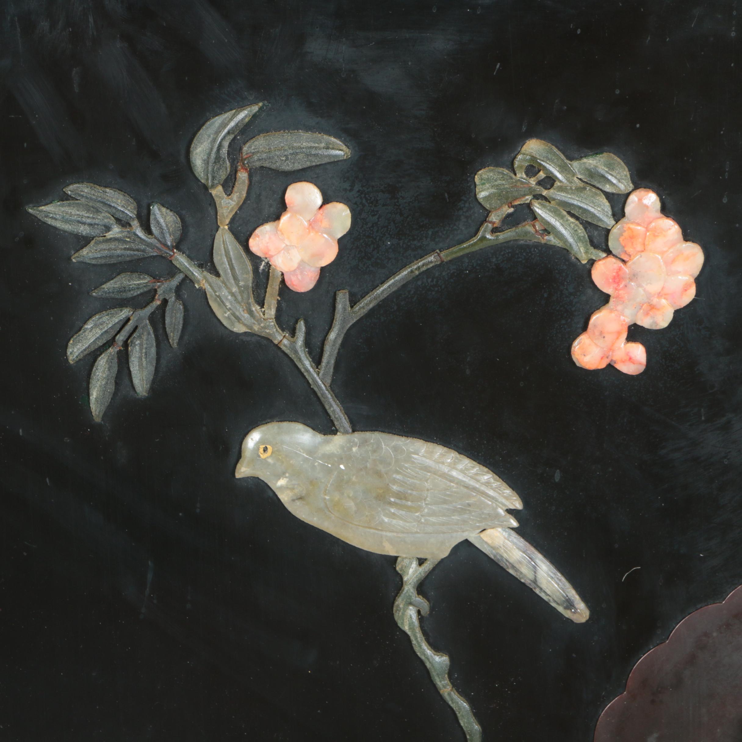 Chinese Black Lacquer and Hardstone Cabinet by Jinlong