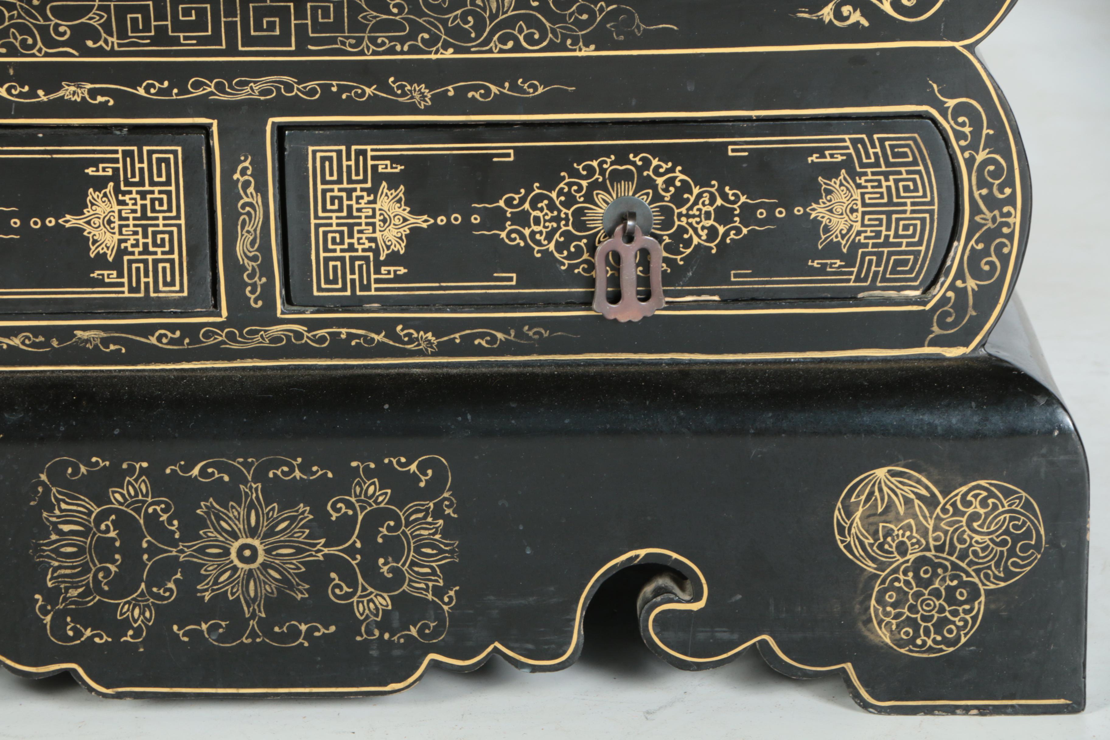 Chinese Black Lacquer and Hardstone Cabinet by Jinlong