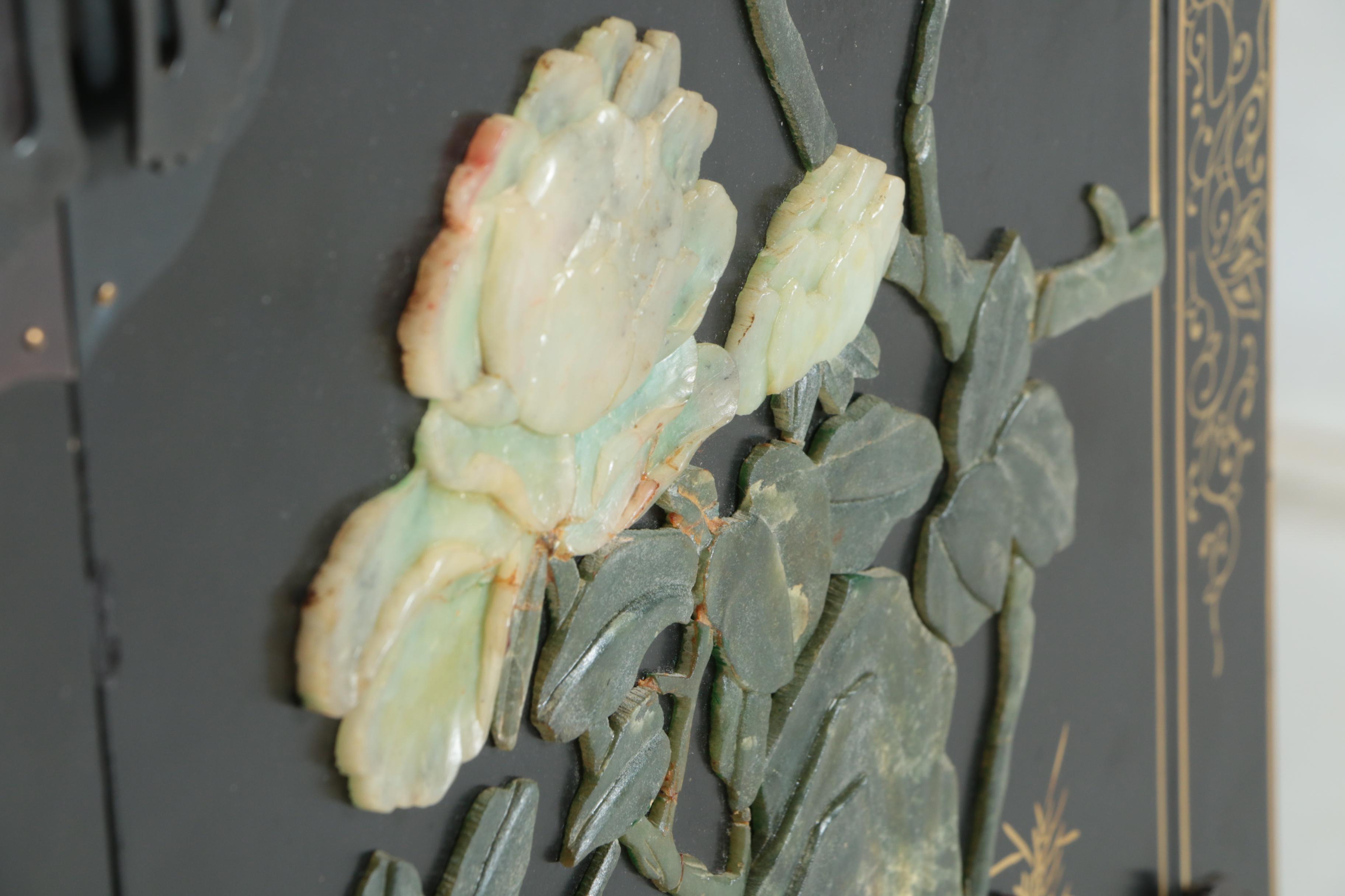 Chinese Black Lacquer and Hardstone Cabinet by Jinlong