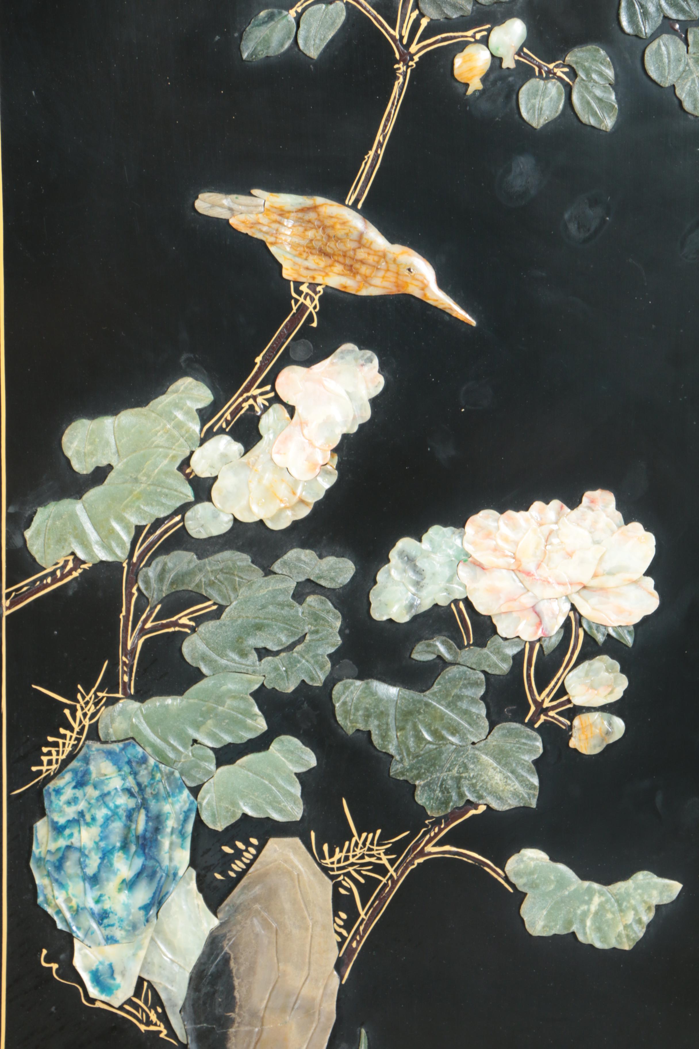 Chinese Black Lacquer and Hardstone Cabinet by Jinlong