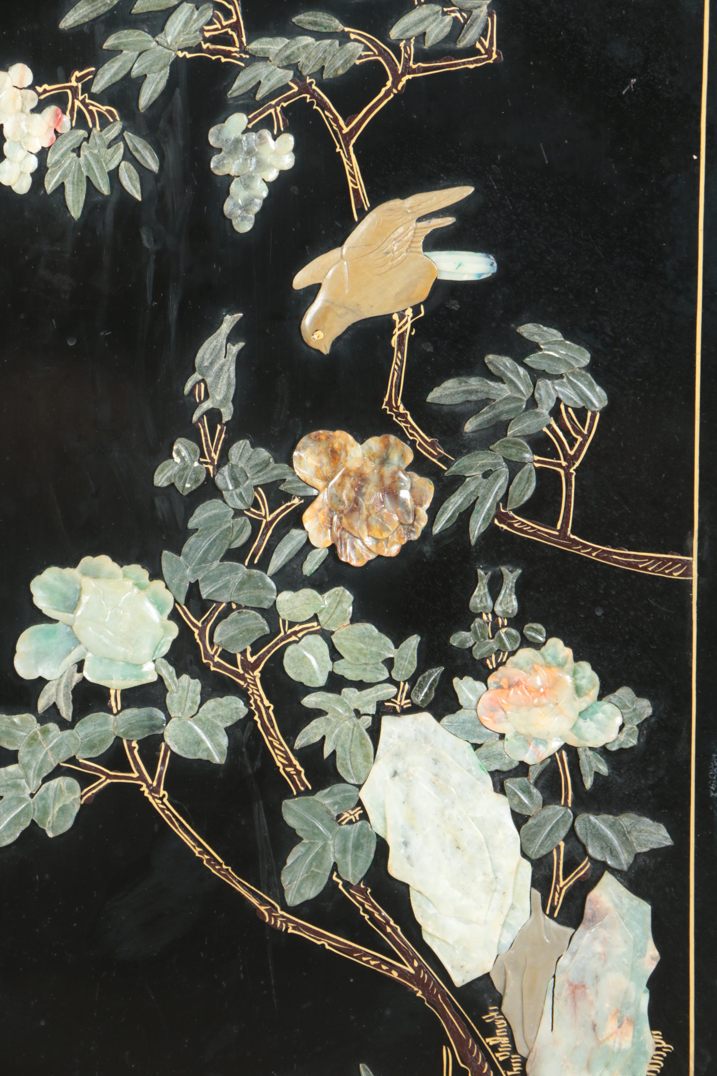 Chinese Black Lacquer and Hardstone Cabinet by Jinlong