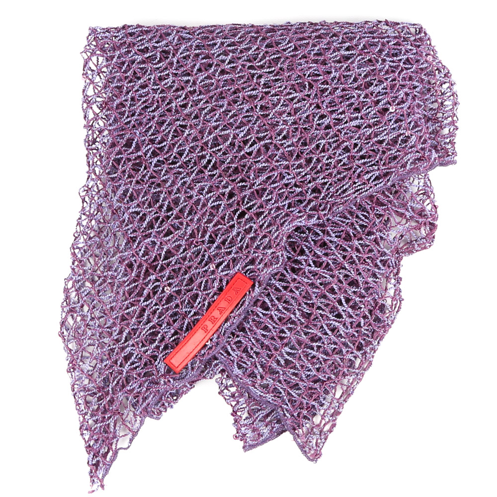 Prada Lilac Fishnet Open Weave Knit Shawl, Made in Italy