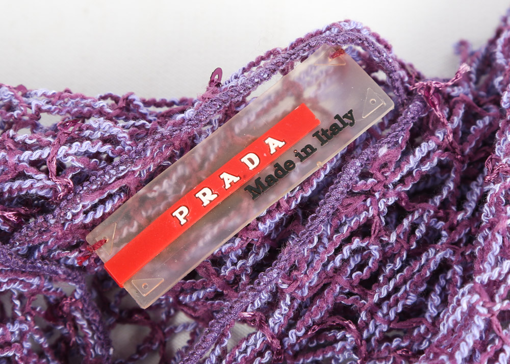 Prada Lilac Fishnet Open Weave Knit Shawl, Made in Italy