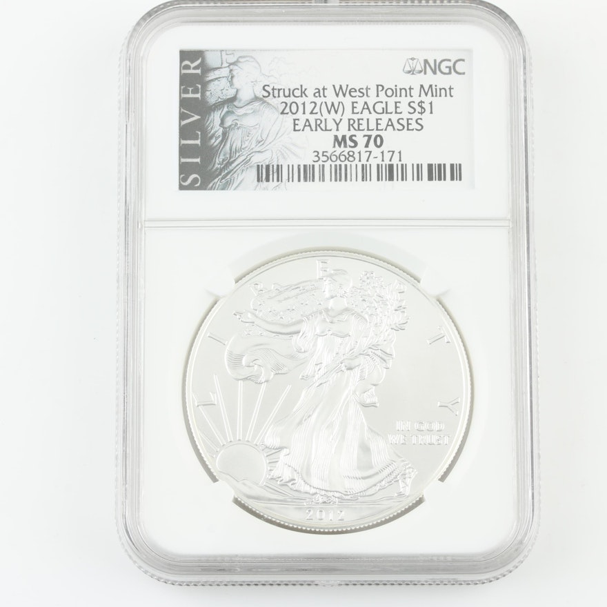 NGC Graded MS70 2012-W Walking Liberty Silver Eagle Bullion Coin