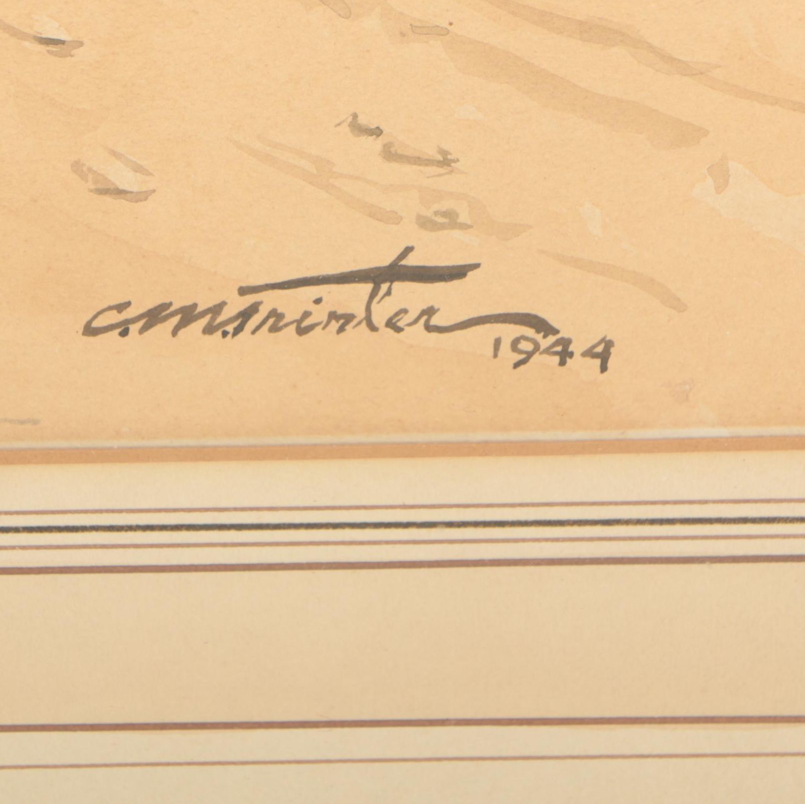 1944 Watercolor Painting of a Bucolic Genre Scene