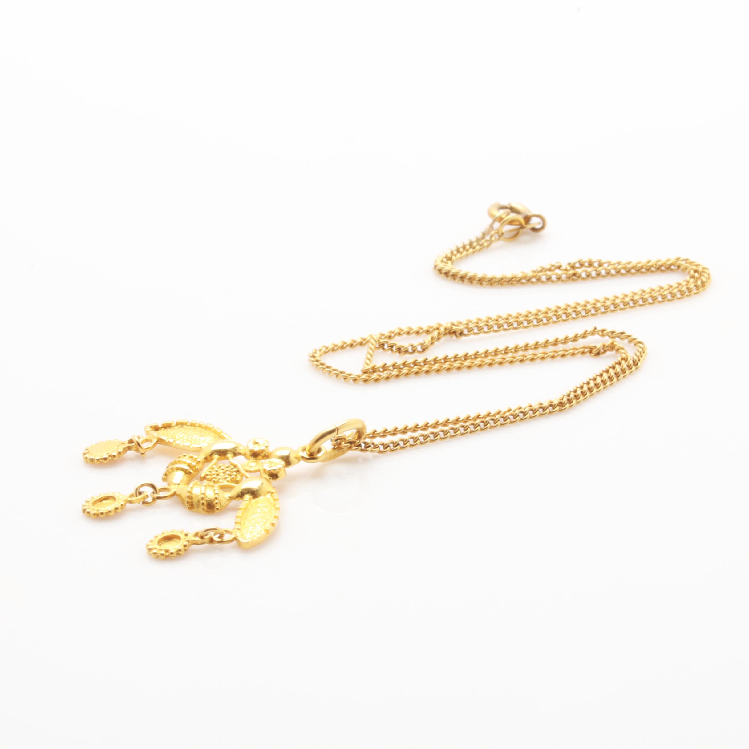 14K and 18K Yellow Gold Minoan Bee Pendant Necklace