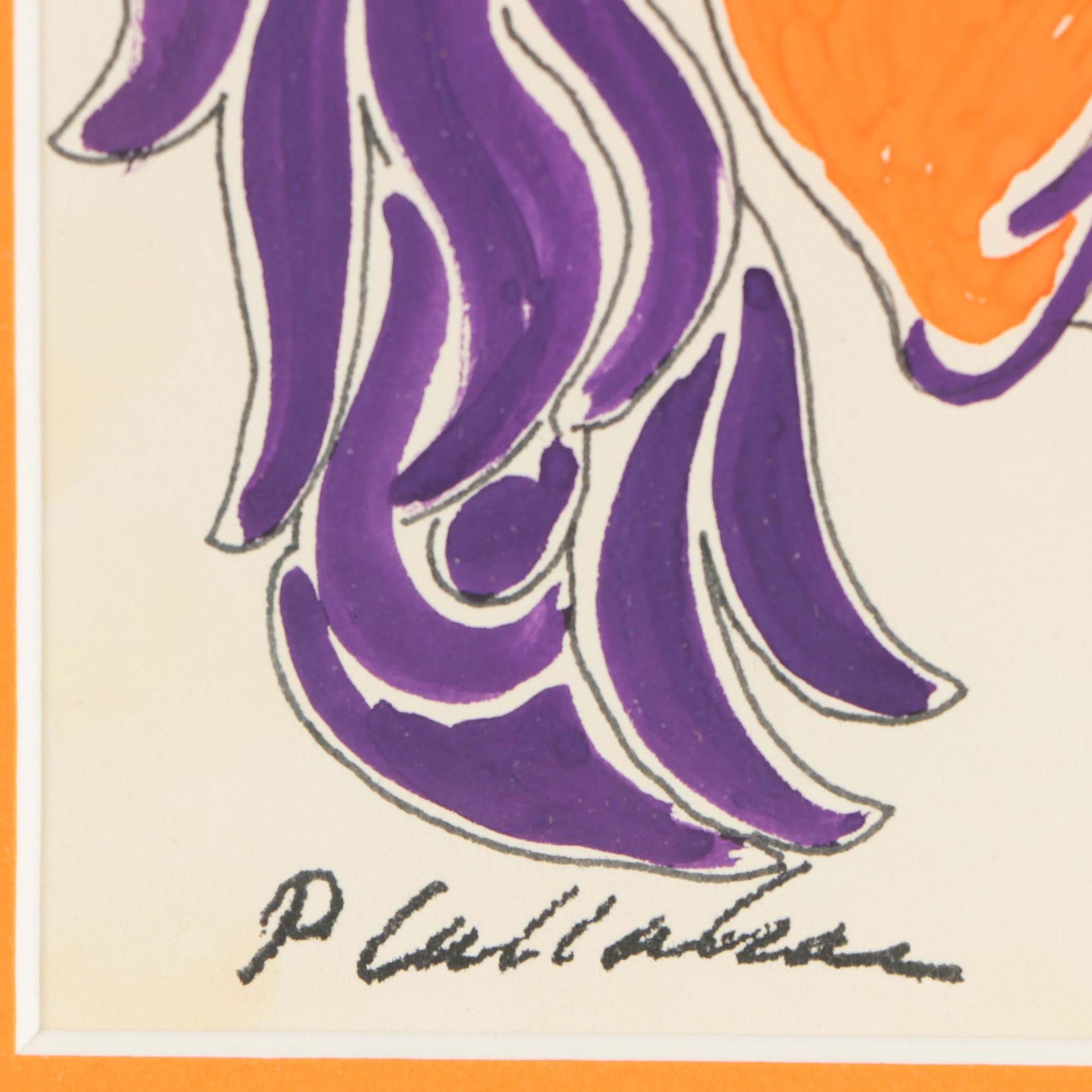 Phillip Callahan Gouache Painting of Orange and Purple Bronco