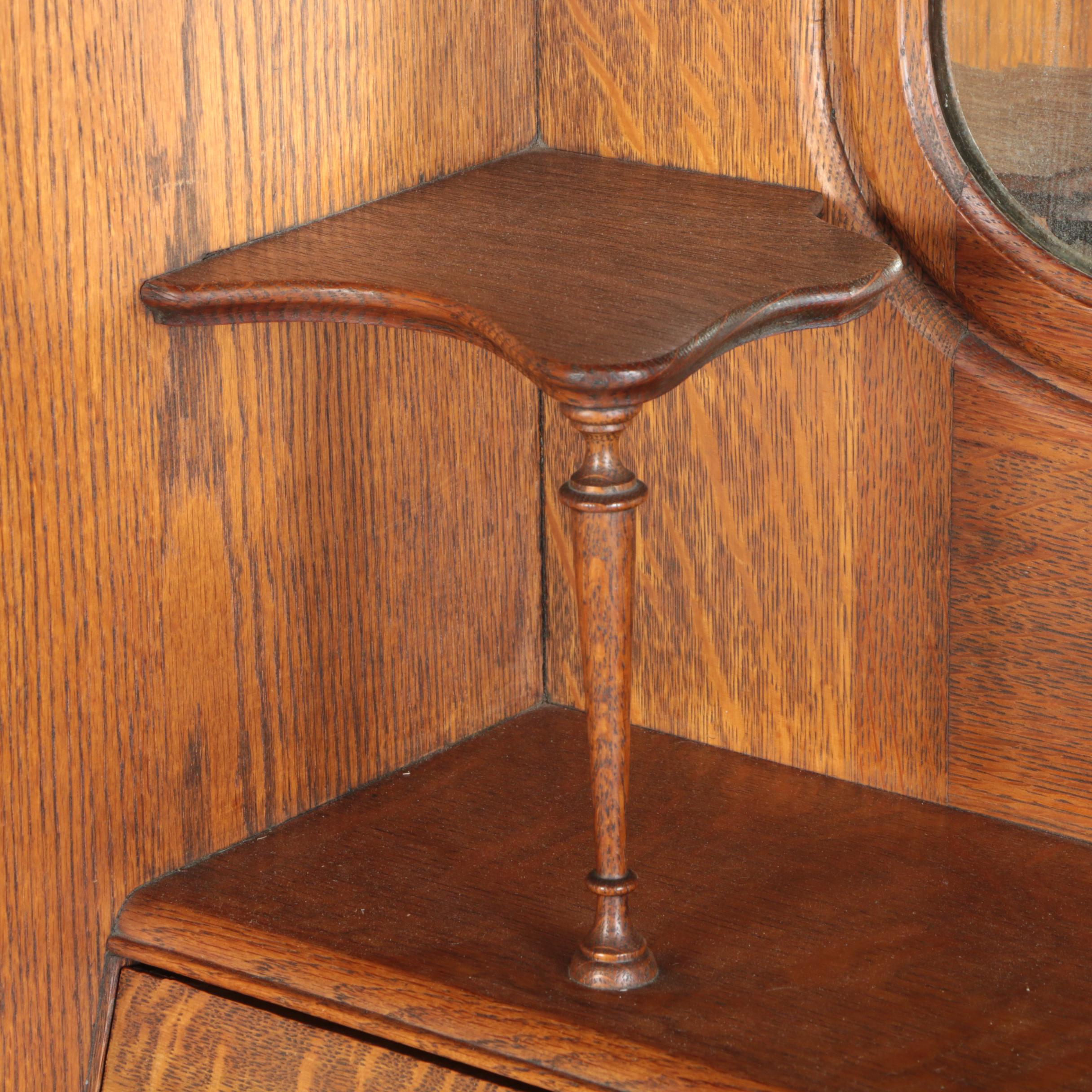 Vintage Victorian Style Oak Side by Side Chifferobe with Fall Front and Mirror