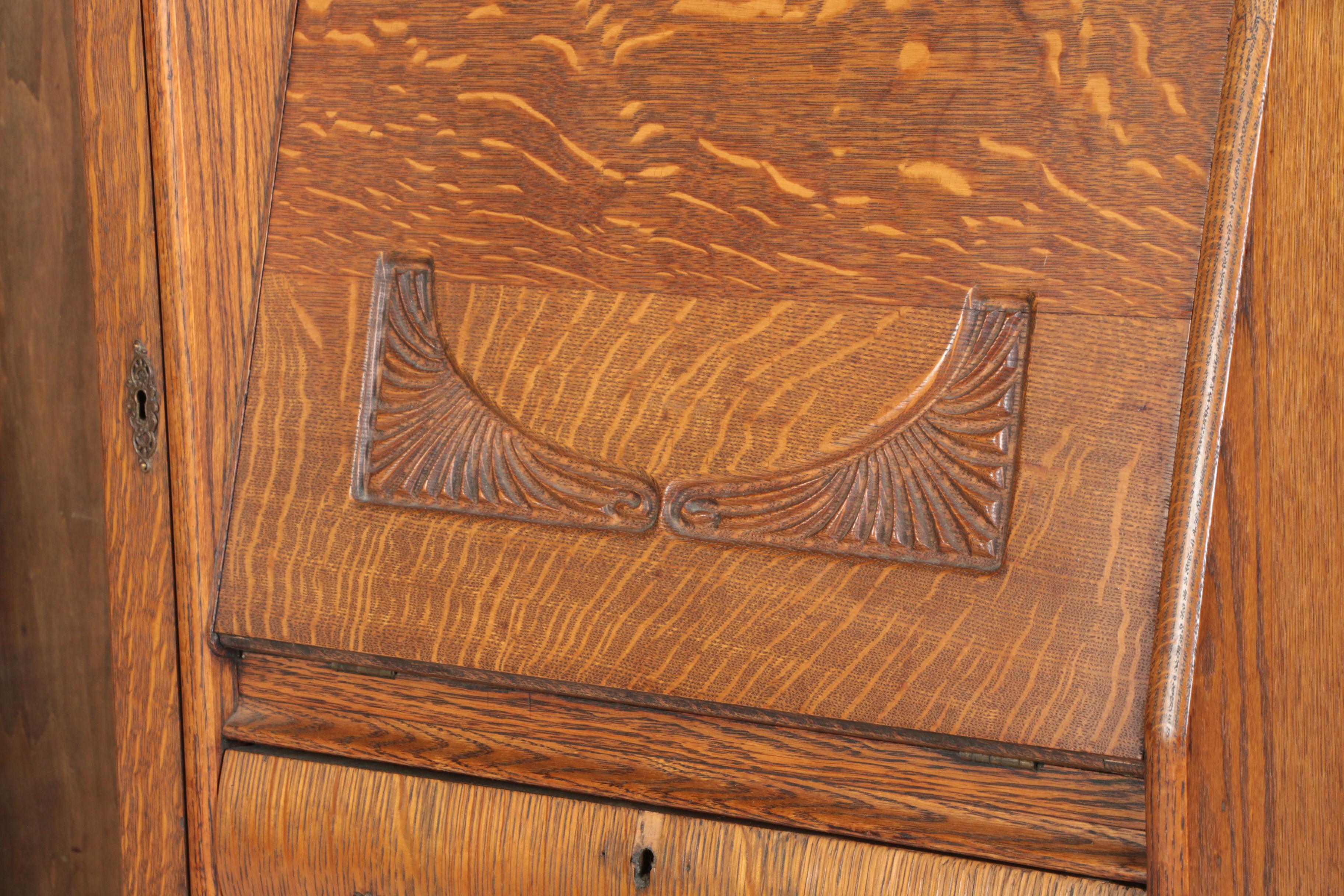 Vintage Victorian Style Oak Side by Side Chifferobe with Fall Front and Mirror