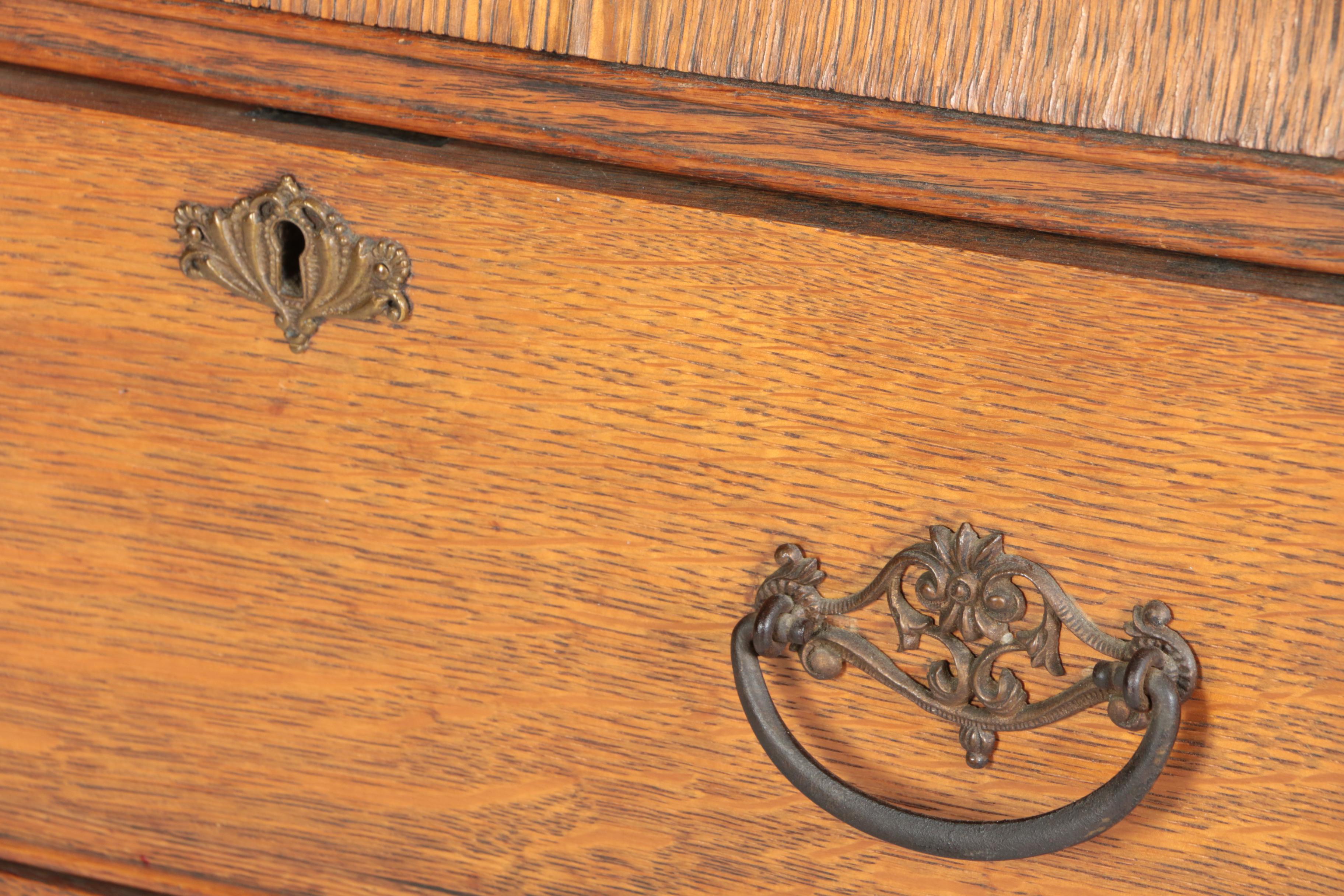 Vintage Victorian Style Oak Side by Side Chifferobe with Fall Front and Mirror