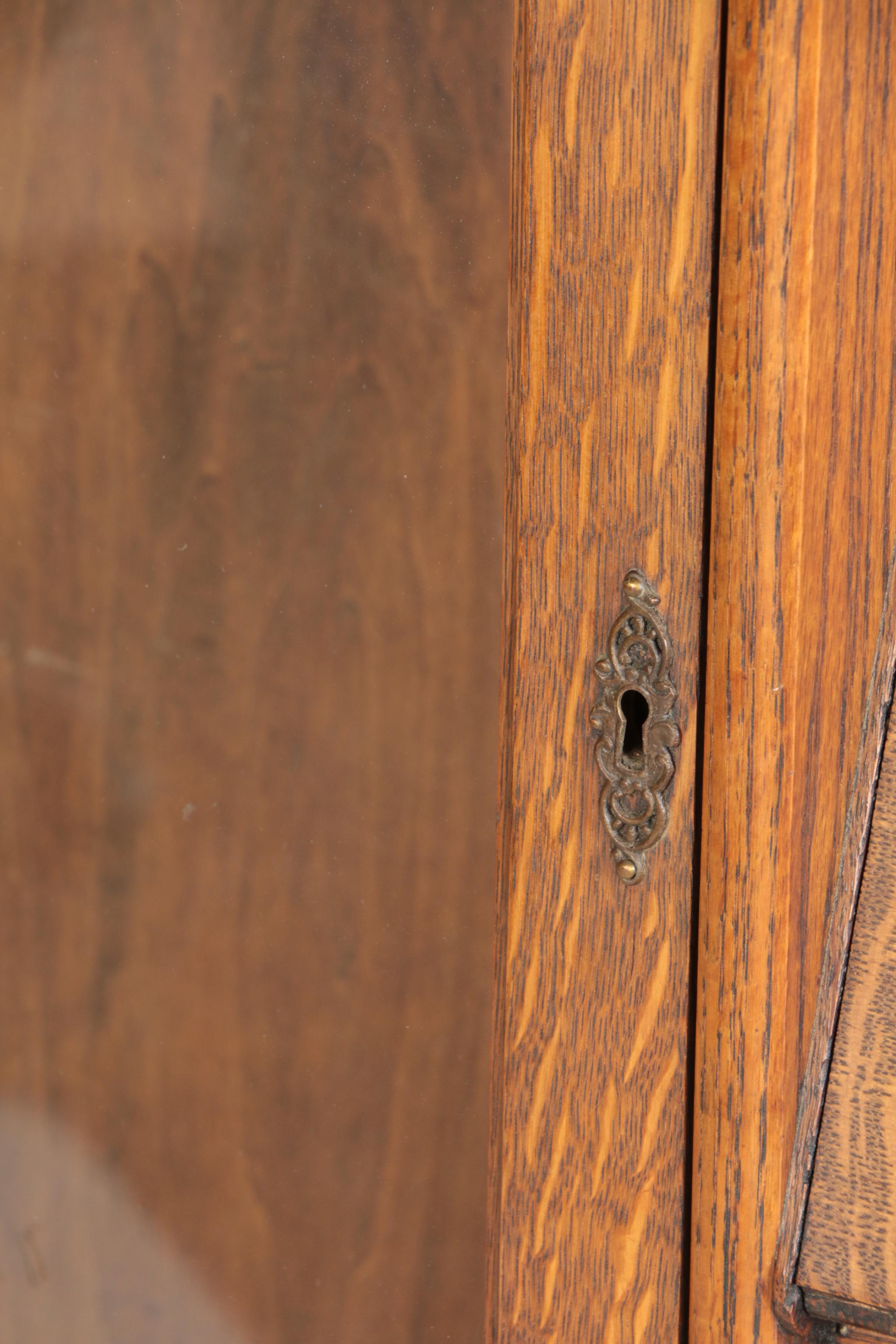 Vintage Victorian Style Oak Side by Side Chifferobe with Fall Front and Mirror