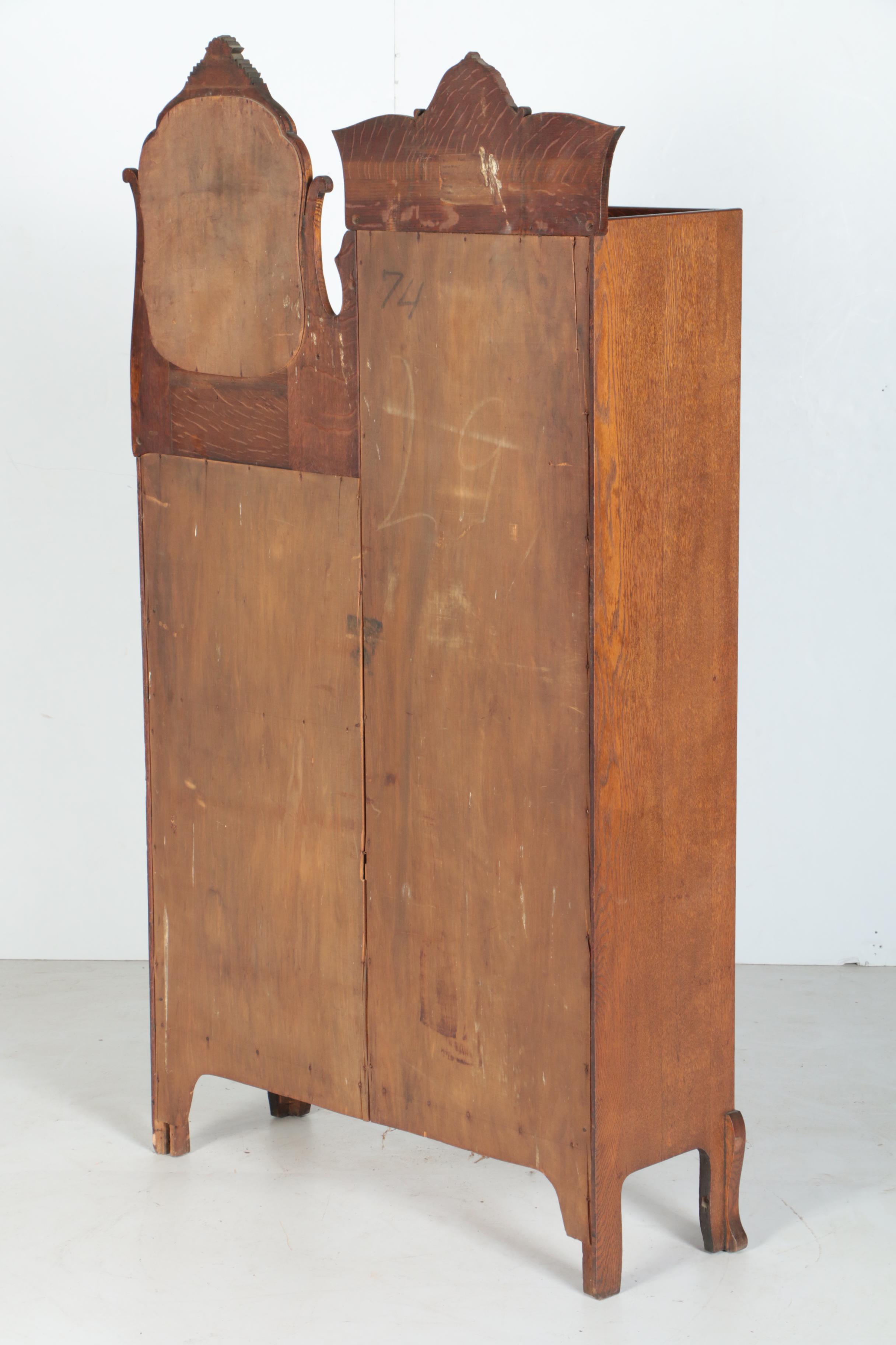 Vintage Victorian Style Oak Side by Side Chifferobe with Fall Front and Mirror