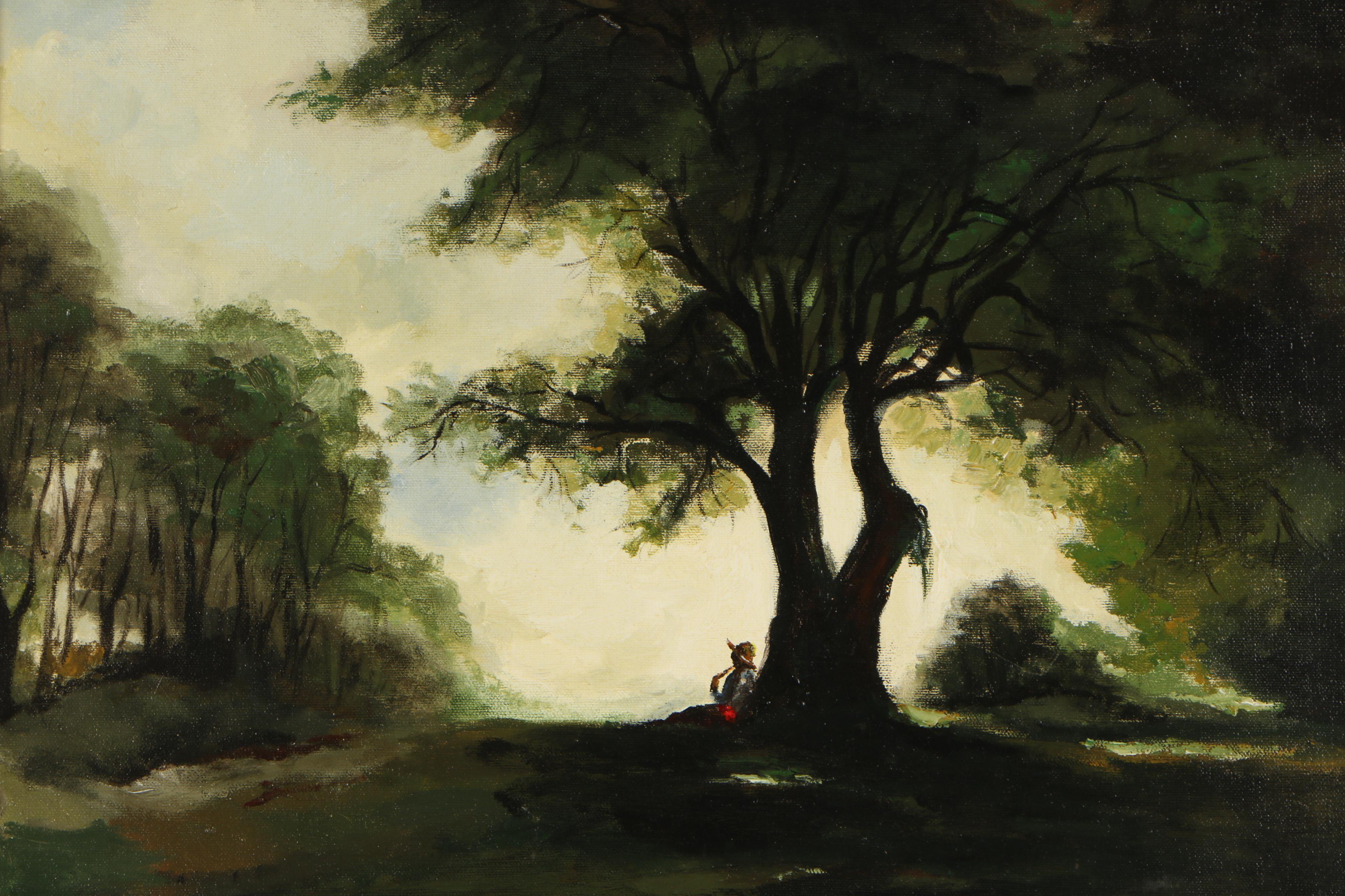 Oil Painting of a Man Relaxing under a Tree