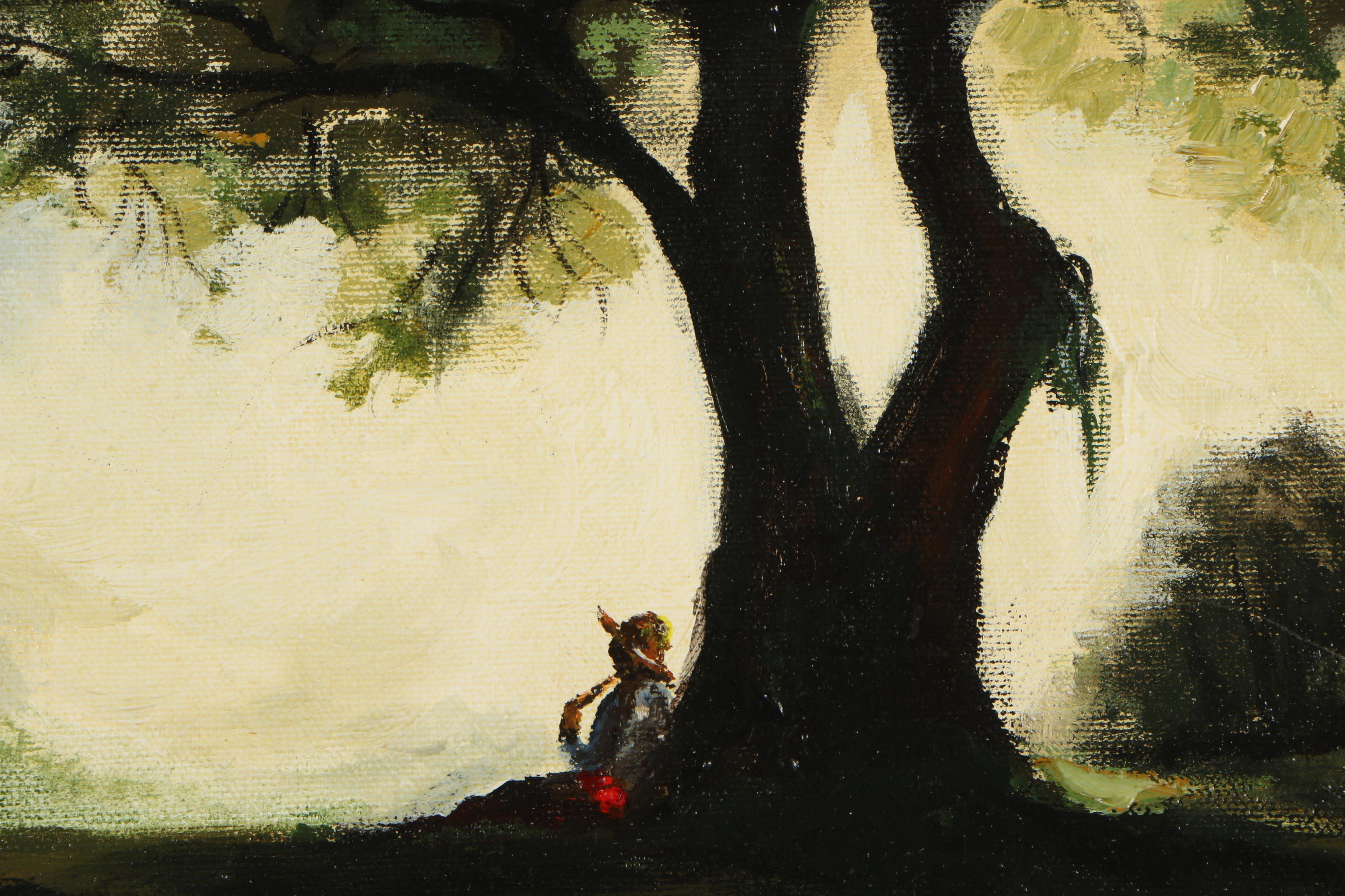 Oil Painting of a Man Relaxing under a Tree