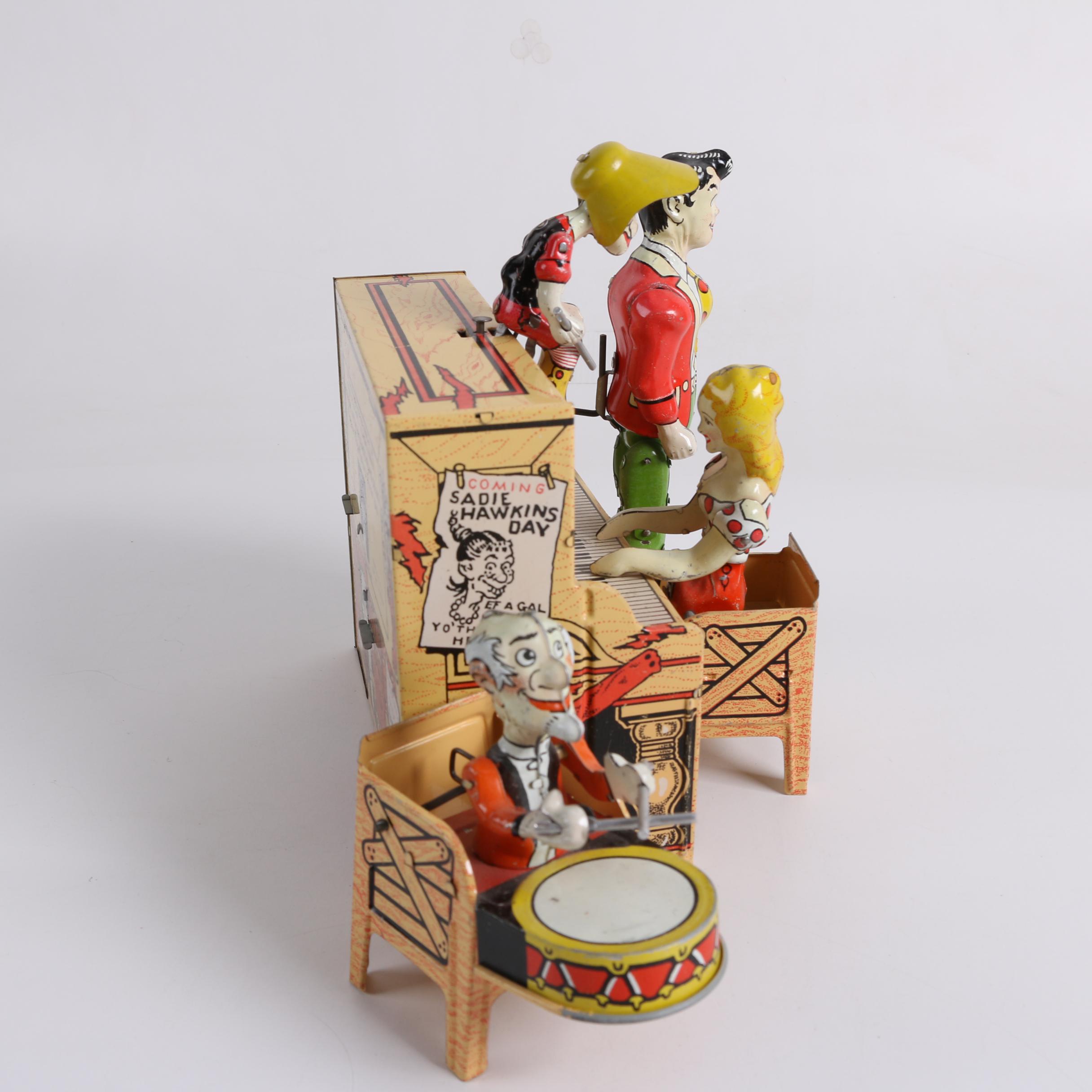 1945 "Li'l Abner" Dogpatch Band Tin Wind-Up Musical Toy by Unique Art Mfg. Co.