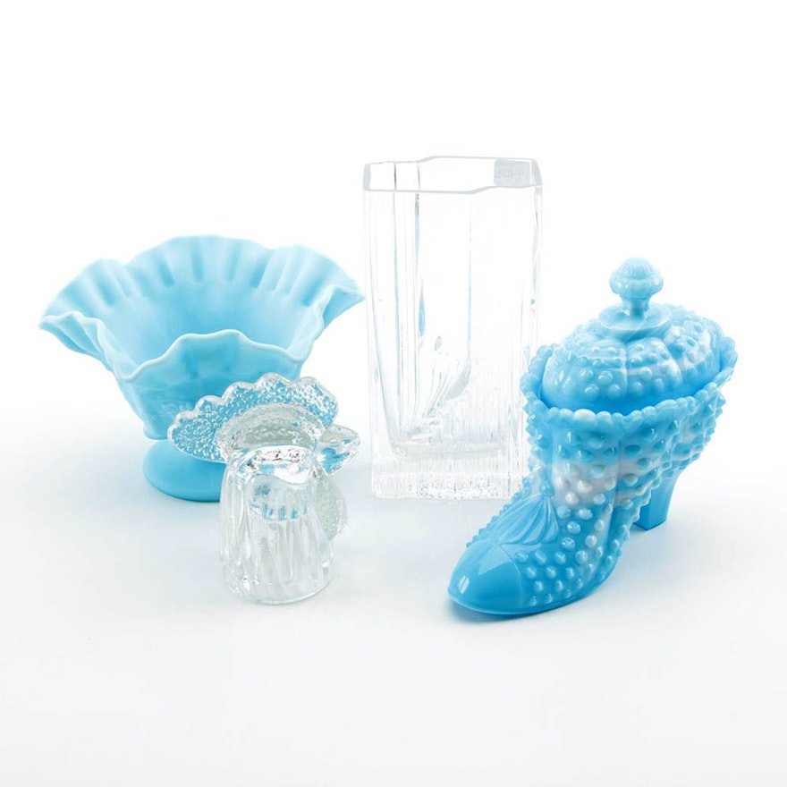 Glass and and Blue Glass Decor Including Fenton