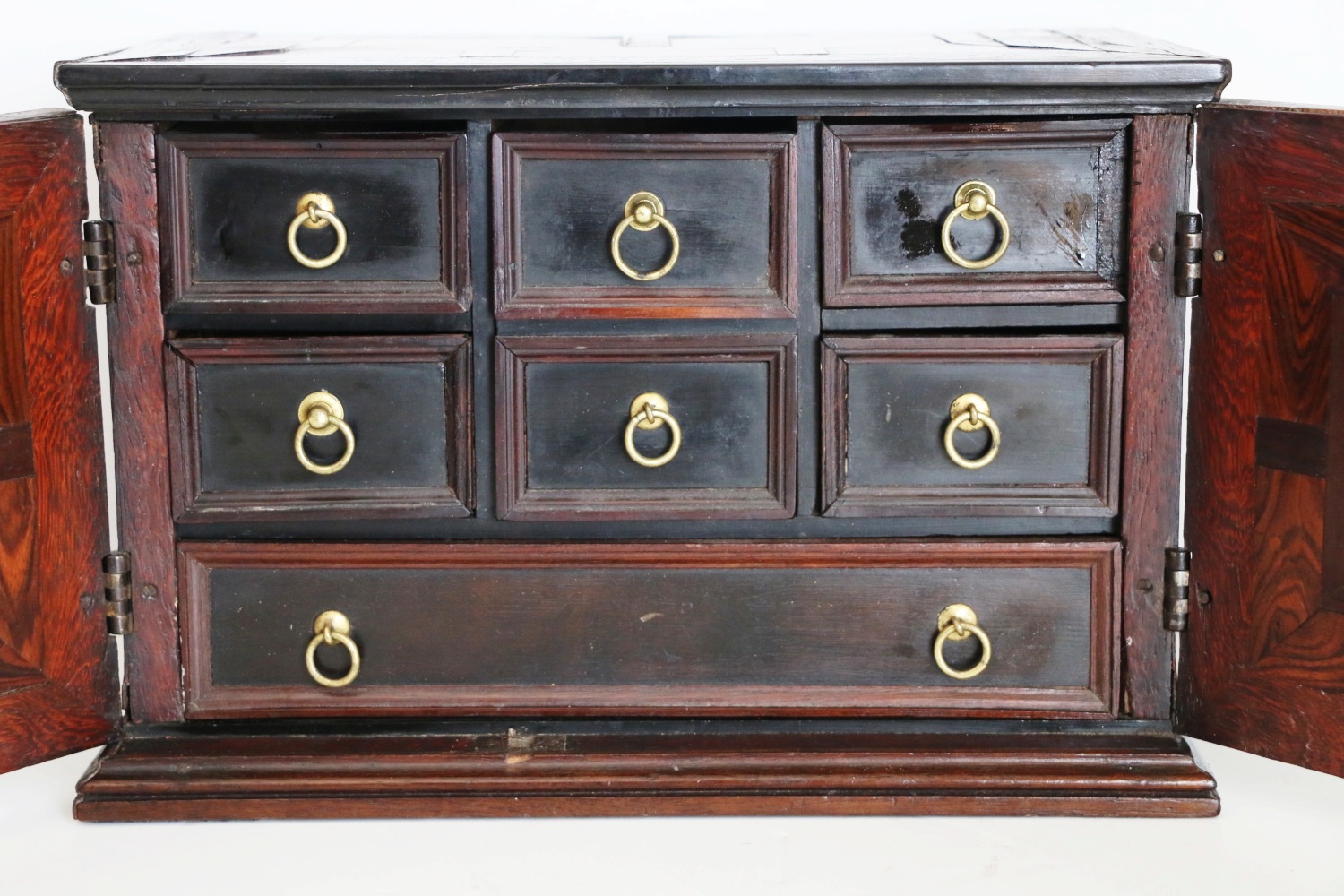 Antique Dutch Snakewood, Ebony, and East Indian Rosewood Parquetry Spice Cabinet