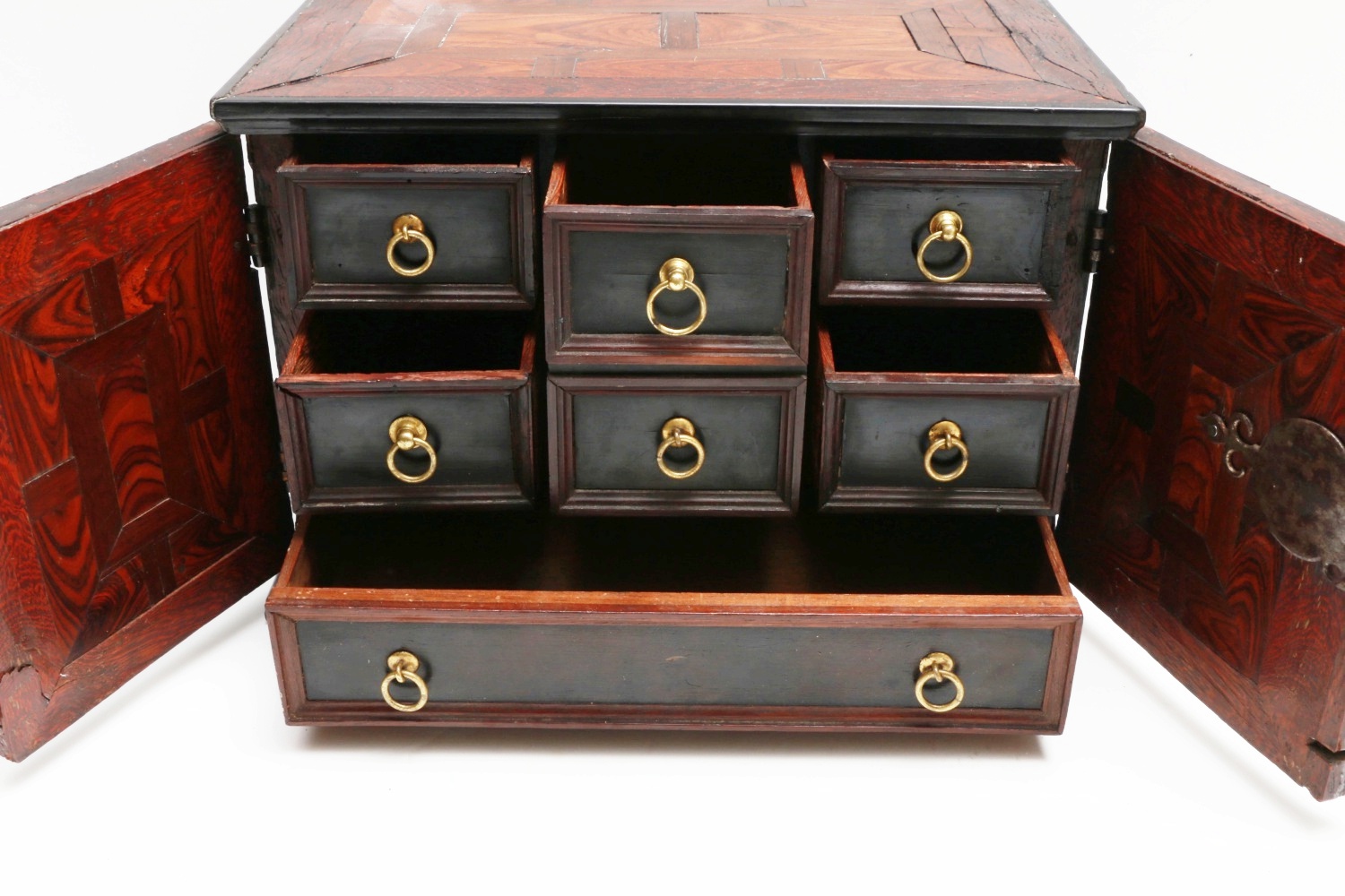 Antique Dutch Snakewood, Ebony, and East Indian Rosewood Parquetry Spice Cabinet