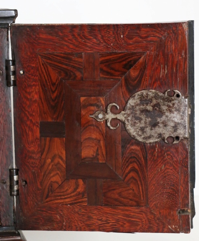 Antique Dutch Snakewood, Ebony, and East Indian Rosewood Parquetry Spice Cabinet