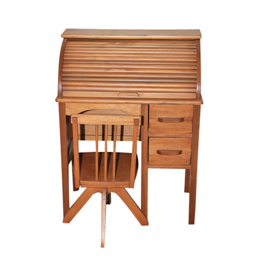 Child's Roll Top Desk and Chair