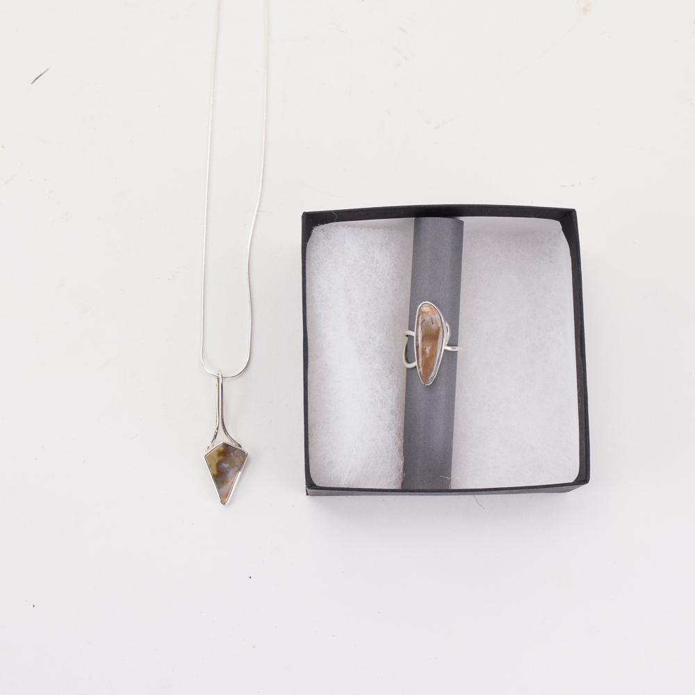 Savane's Silver Sterling Agate Necklace and Ring