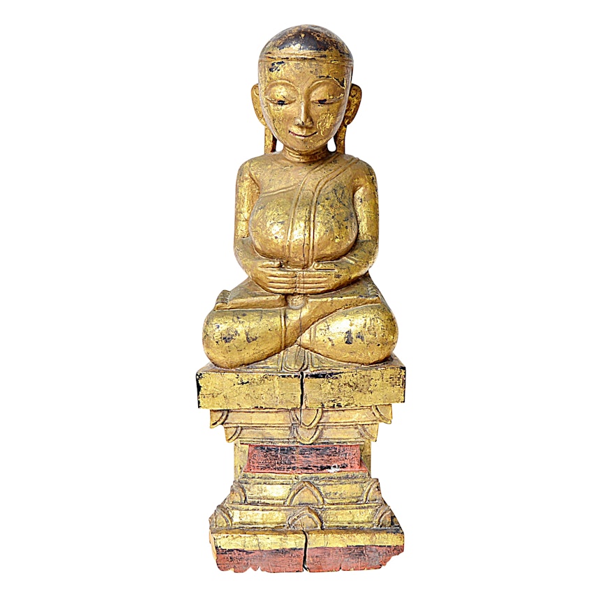 19th Century Gilt Hand Carved Buddha
