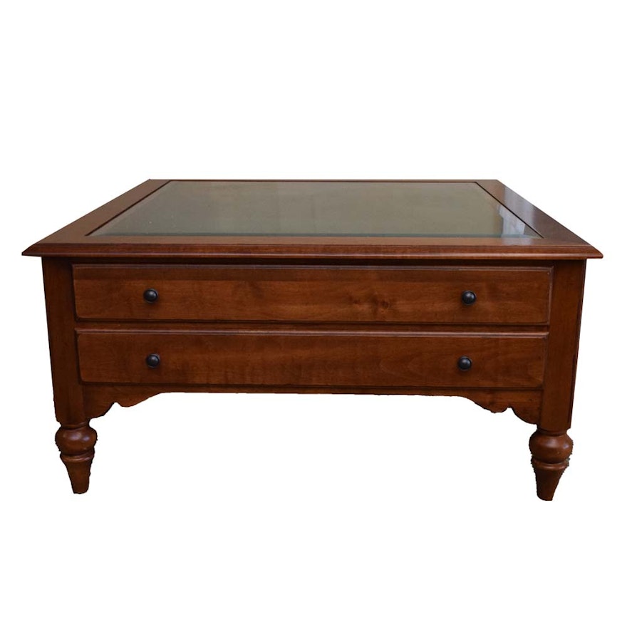 Ethan Allen Cherry Shadowbox Top Coffee Table