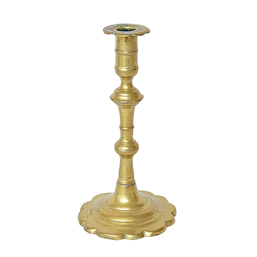 Antique Brass Candlestick with Petal Base, Circa 1820
