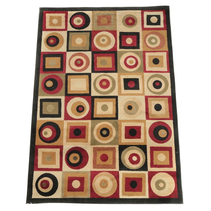 Power-Loomed Merinos "Rounds and Squares" Area Rug