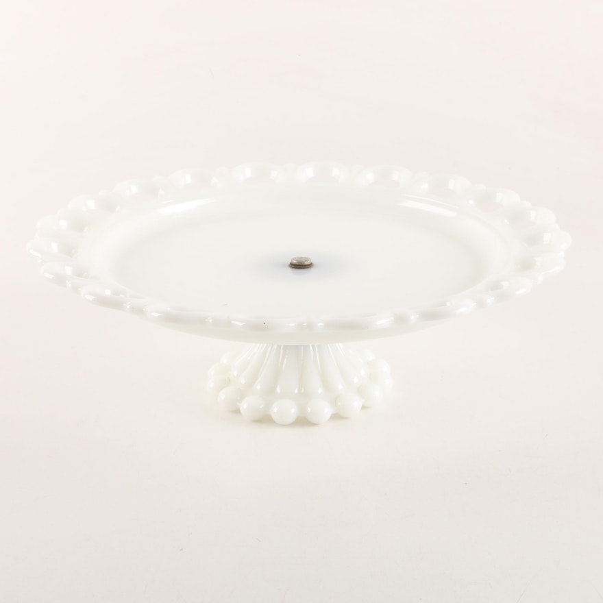 Mid Century "Boopie" Milk Glass Cake Plate with Revolving Top