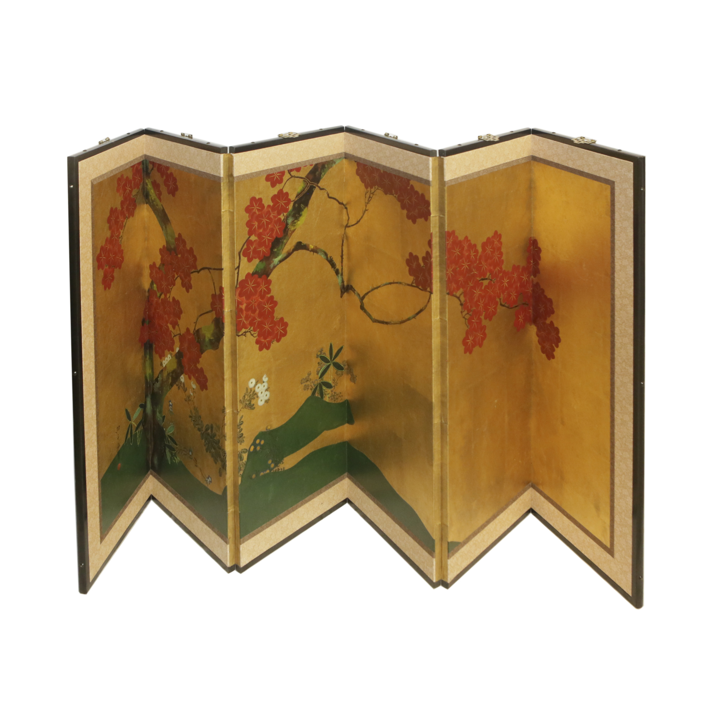 Chinese Six-Panel Folding Screen with "Maple Tree" Design