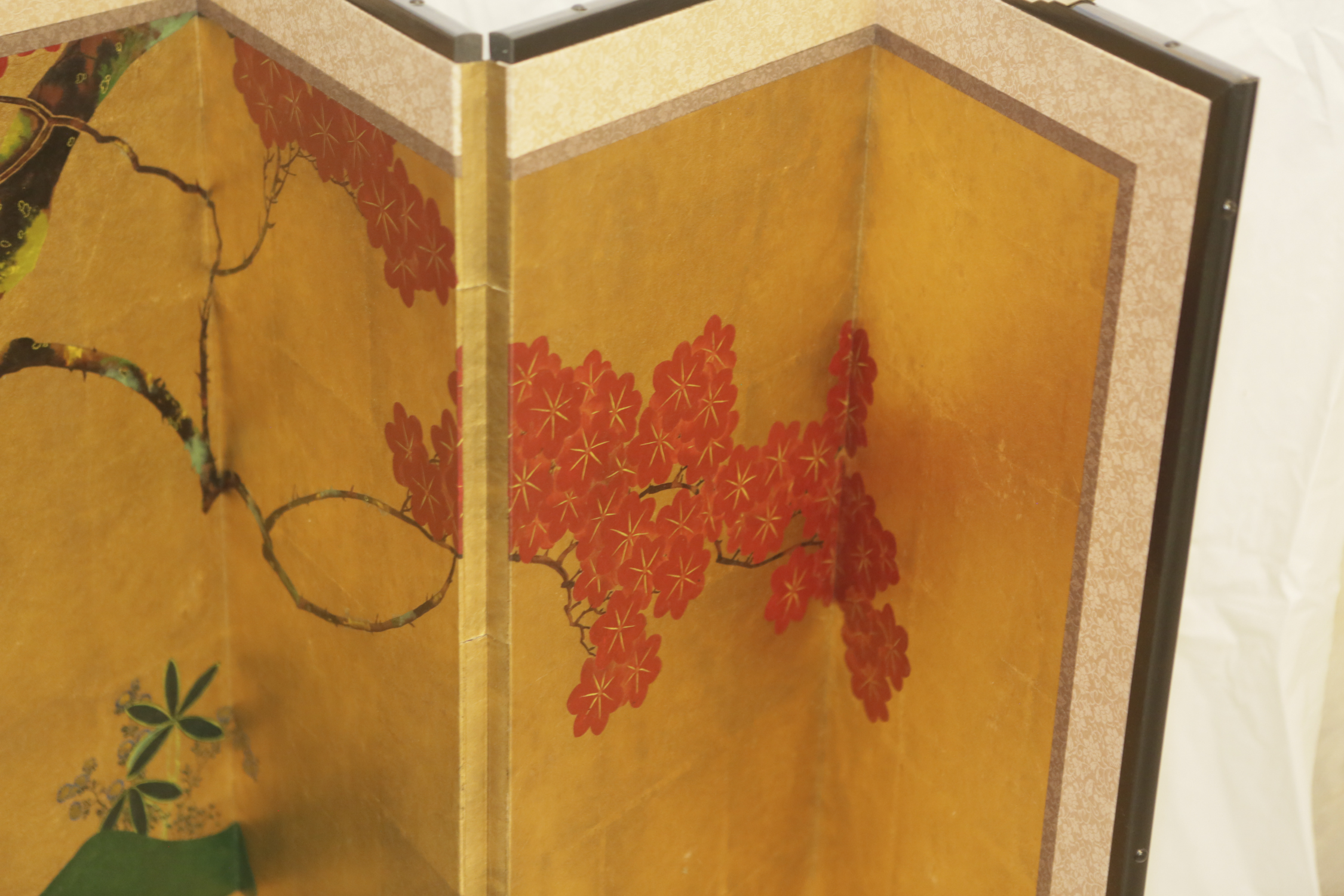 Chinese Six-Panel Folding Screen with "Maple Tree" Design