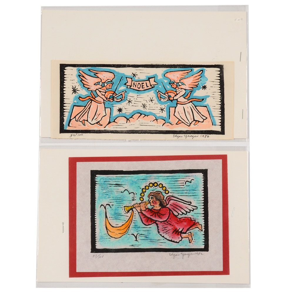 Pair of Edgar Yaeger Signed Limited Edition Hand-Colored Woodblocks