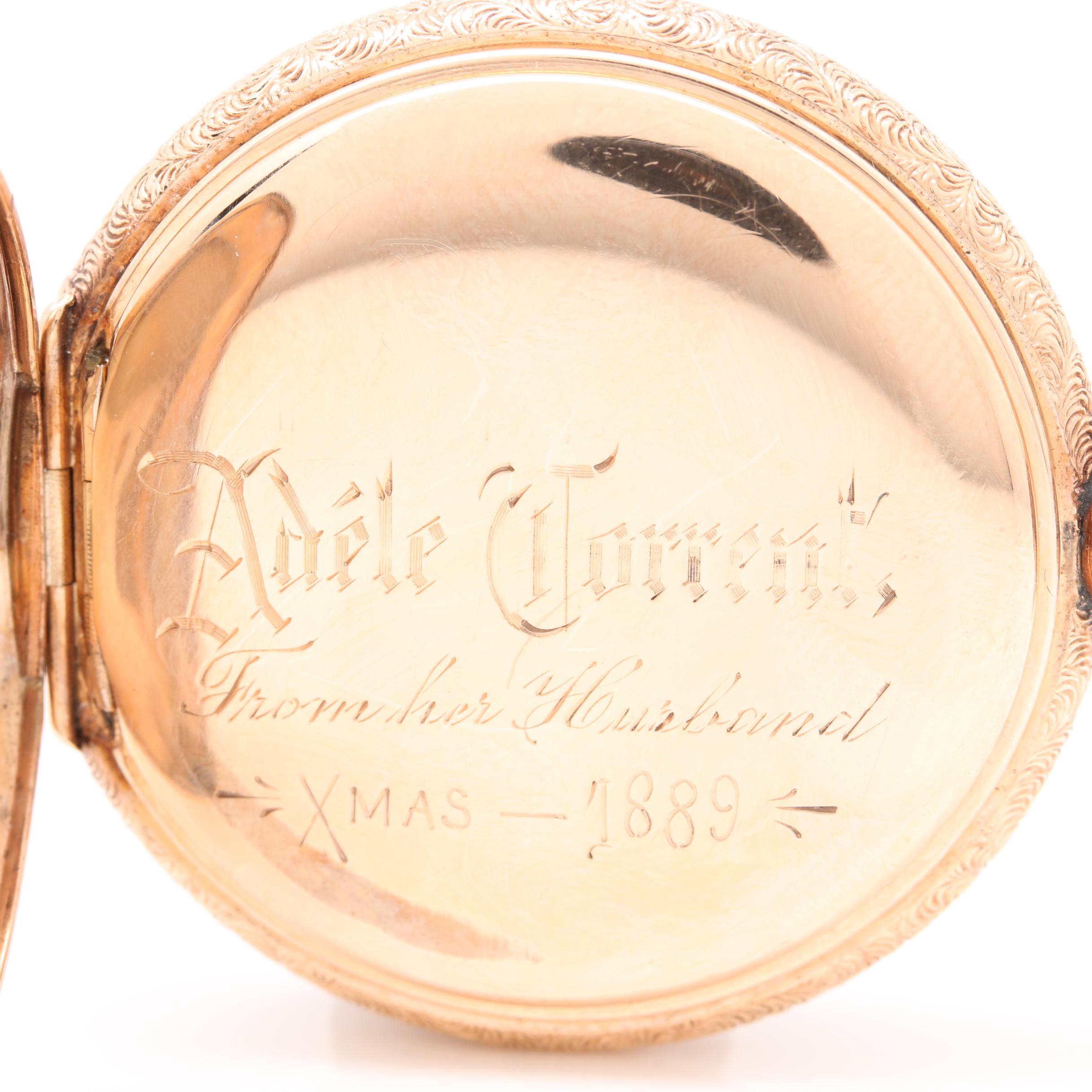 Waltham 14K Multi Color Gold Hunting Case Pocket Watch With Diamond Accent