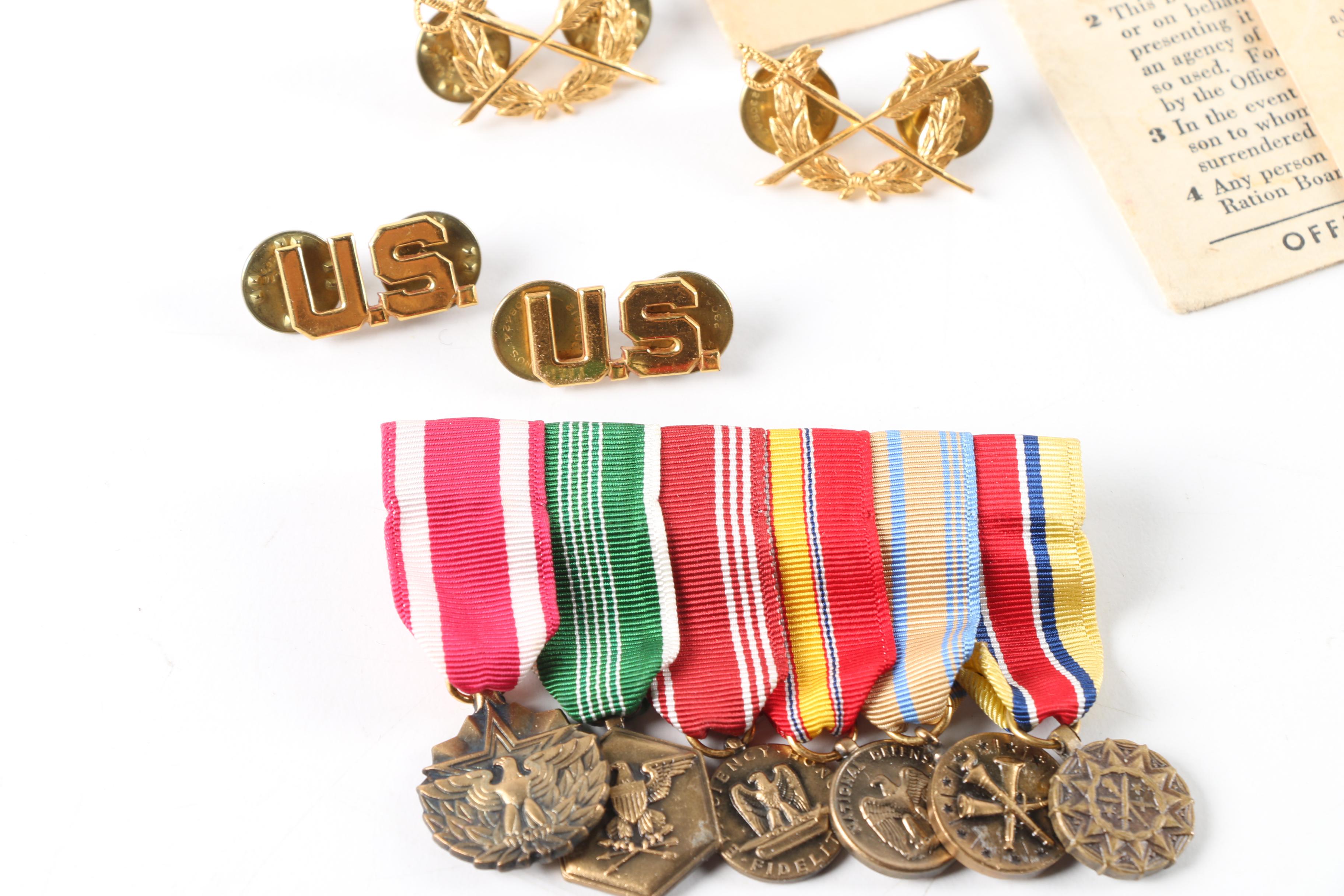 World War II Era War Ration Books with Medals, Patches, and Pins
