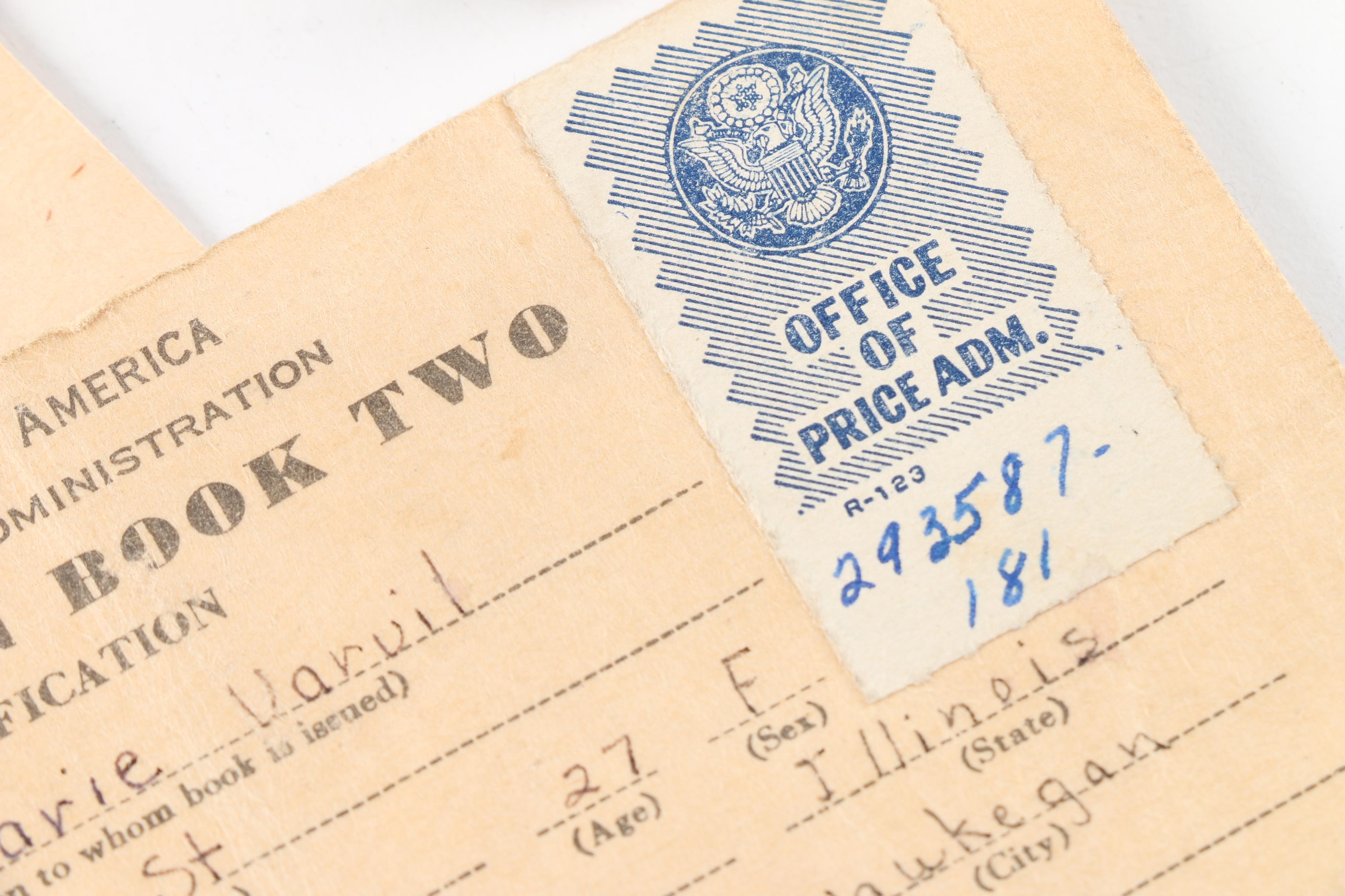 World War II Era War Ration Books with Medals, Patches, and Pins