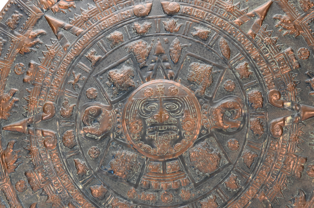 Mexican Copper Aztec Calendar Wall Sculpture