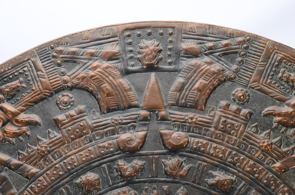 Mexican Copper Aztec Calendar Wall Sculpture