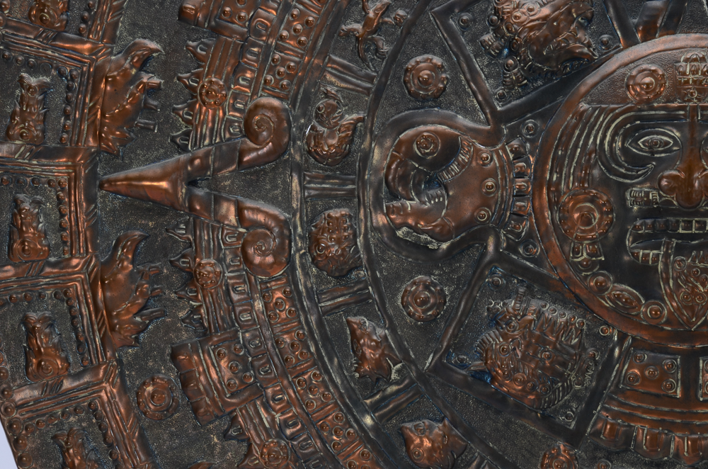 Mexican Copper Aztec Calendar Wall Sculpture