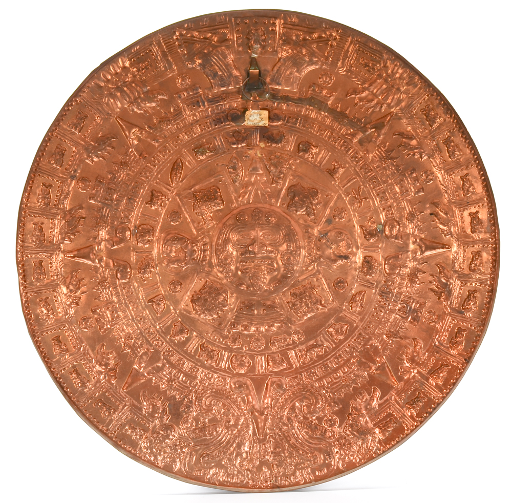 Mexican Copper Aztec Calendar Wall Sculpture