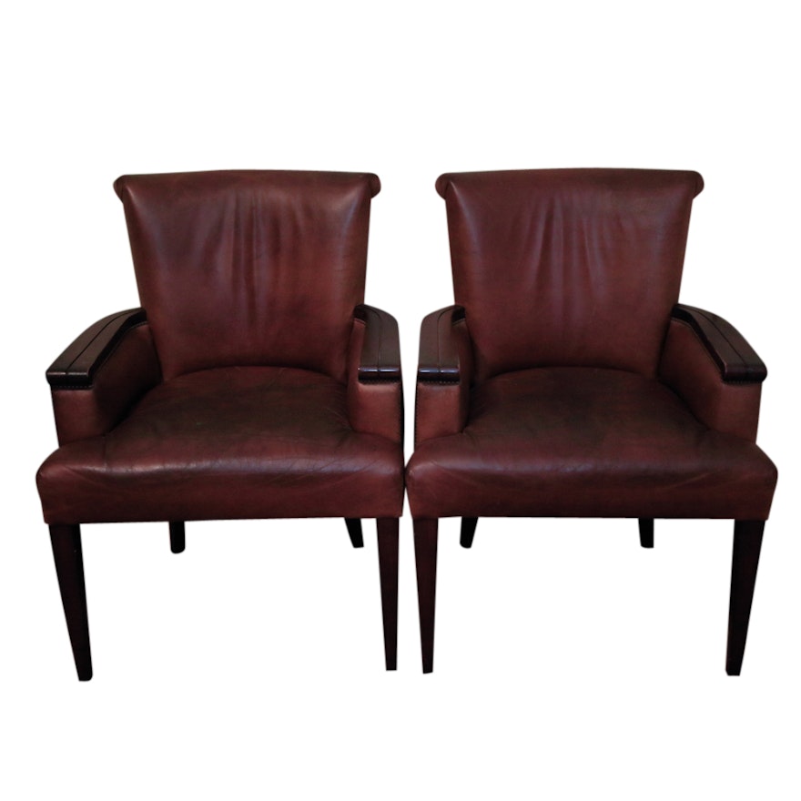 Vintage Brown Faux Leather Armchairs by Nancy Corzine