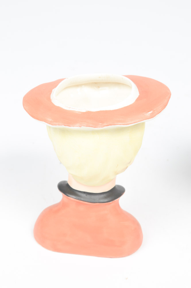 1940s and 1950s Porcelain Lady Head Vases Featuring Mary Poppins